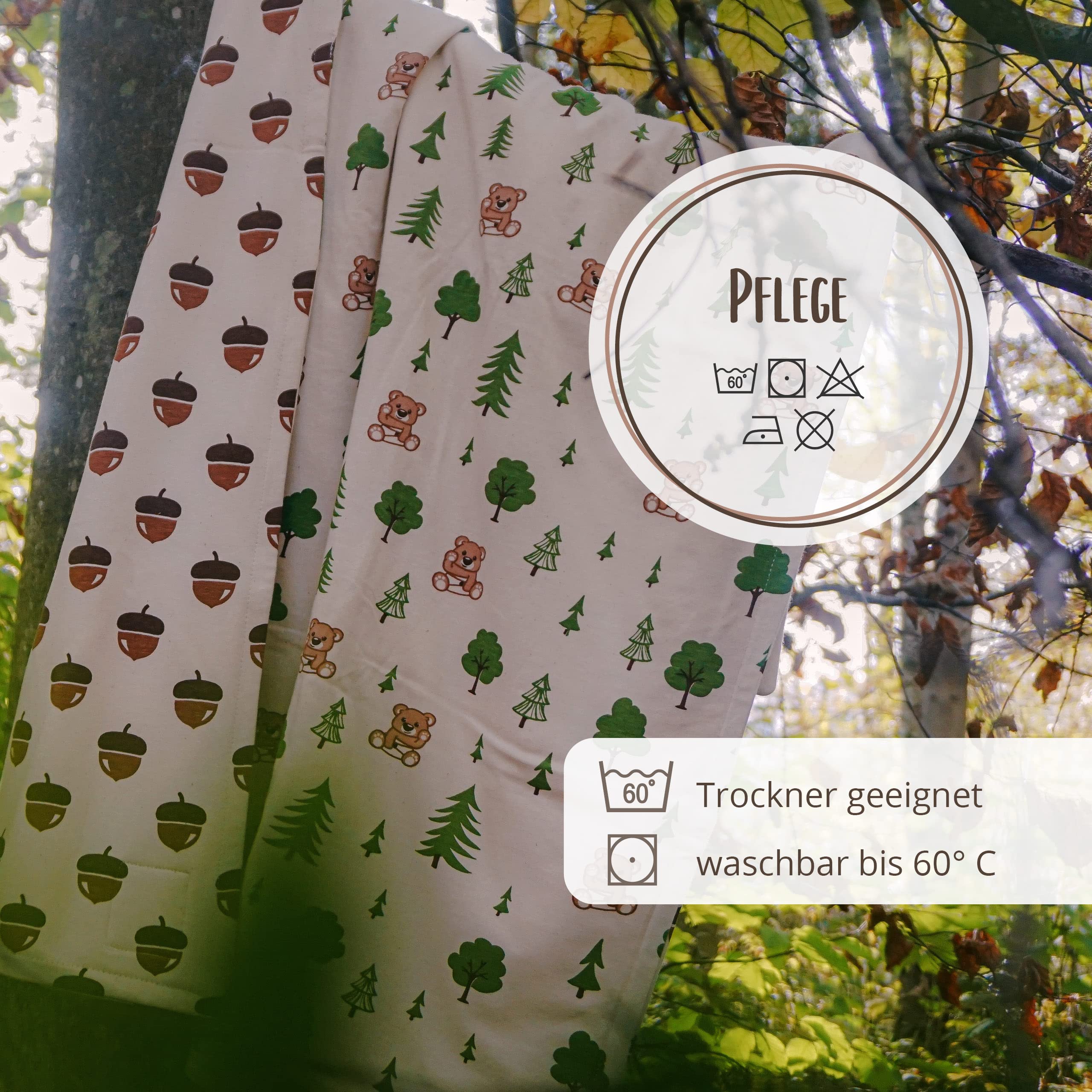 Manta para bebé de bosque, gruesa 75 x 100, hecha de 100% algodón orgánico, certificado GOTS & ÖKOTEX, 1 unidad
