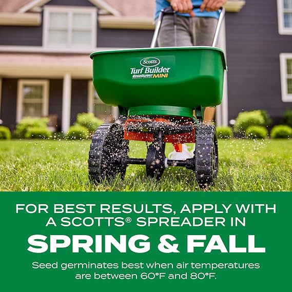 Scotts Turf Builder Thick'R Lawn Sun and Shade - Combination Grass Seed, Lawn Fertilizer and Soil Improver, Thickens Thin Grass, Covers 1,200 sq. ft., 12 lb.
