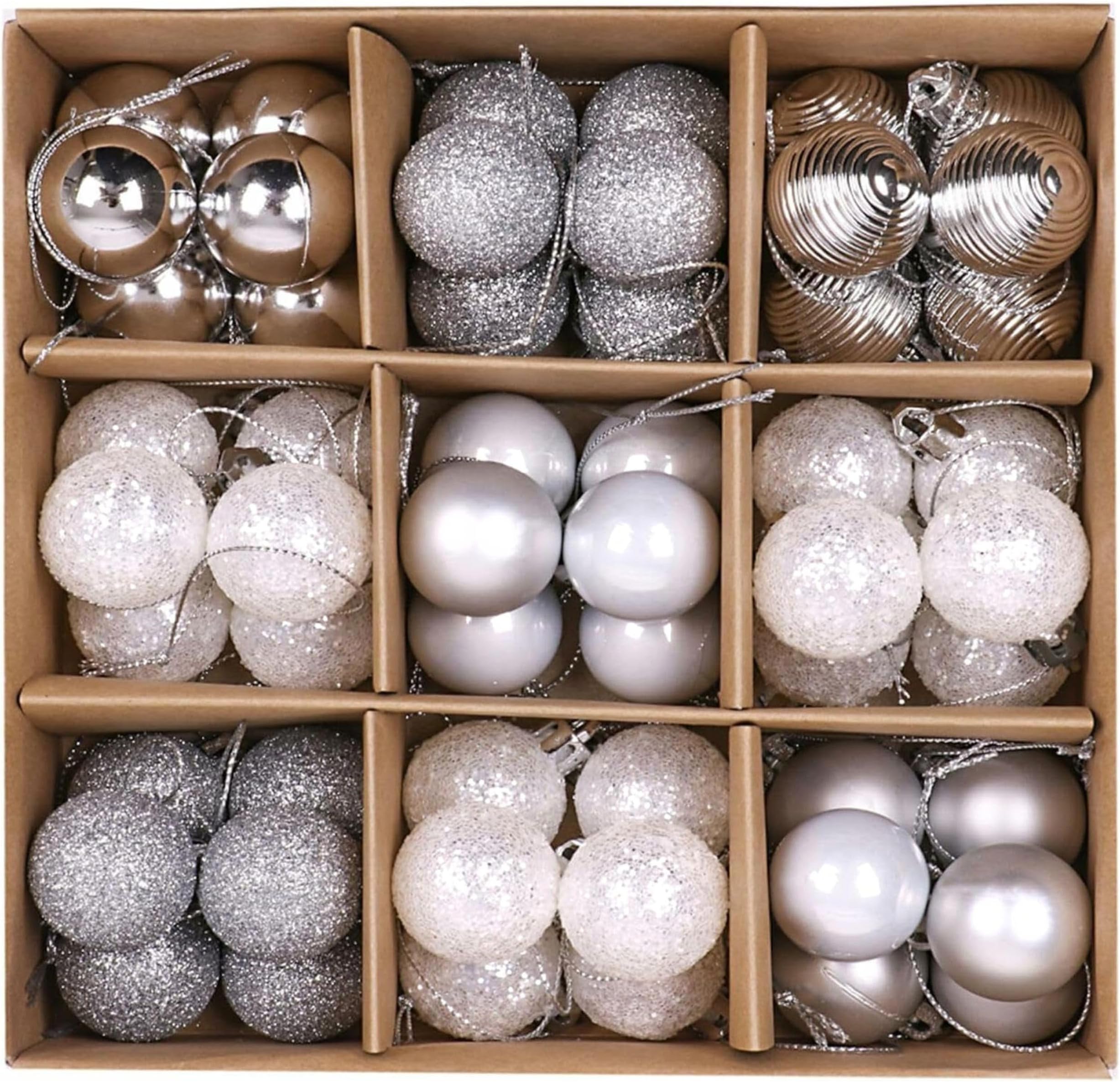 Victor's Workshop 54pcs 3cm Shatterproof Baubles, Frozen Winter Silver and White Ball Ornaments for Christmas Tree Decoration