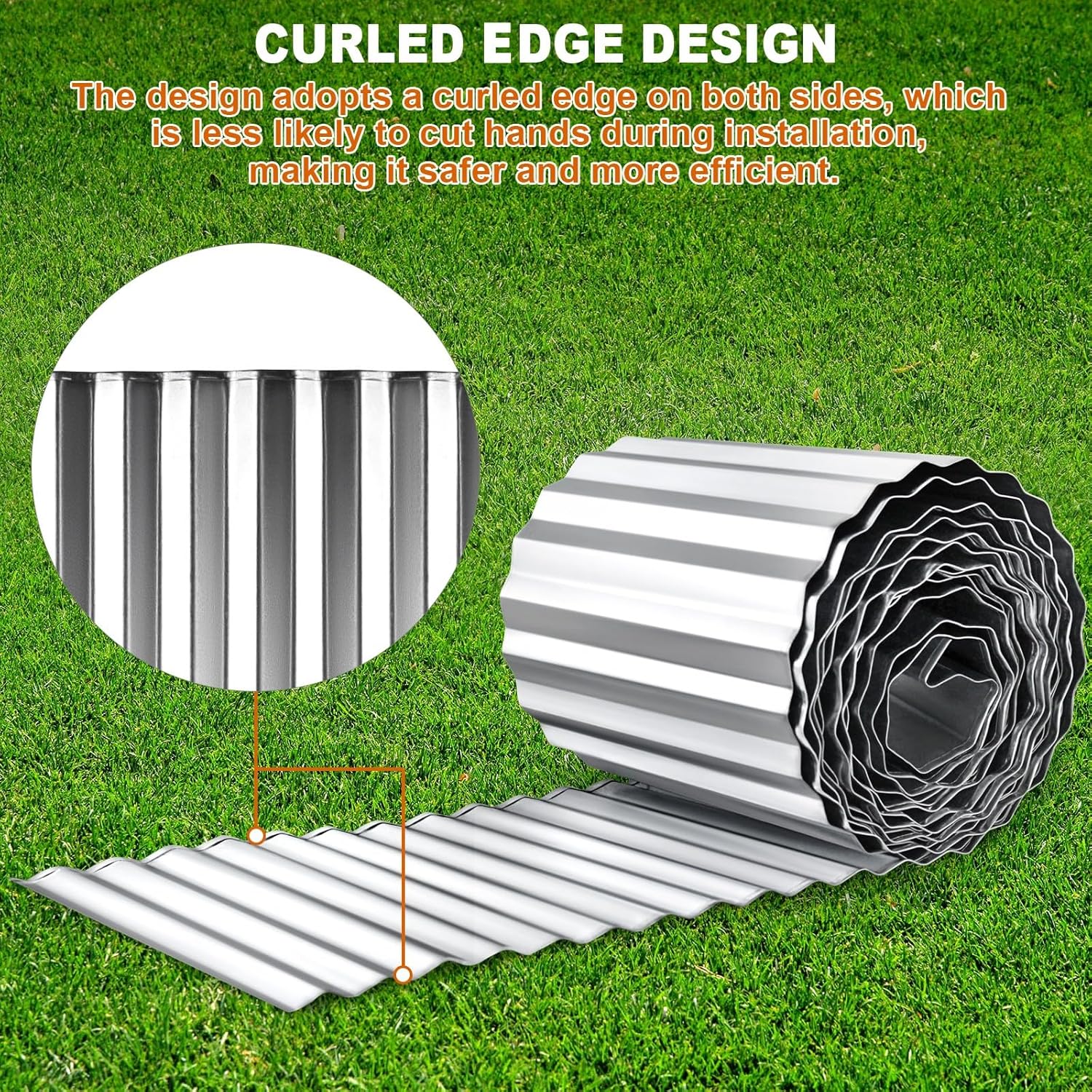 Corrugated Garden Edging 8" x 20', Metal Landscape Edging Sturdy Garden Long Strips, Metal Edging for Landscaping, Steel Garden Edging for Lawns,Borders and Flower Beds