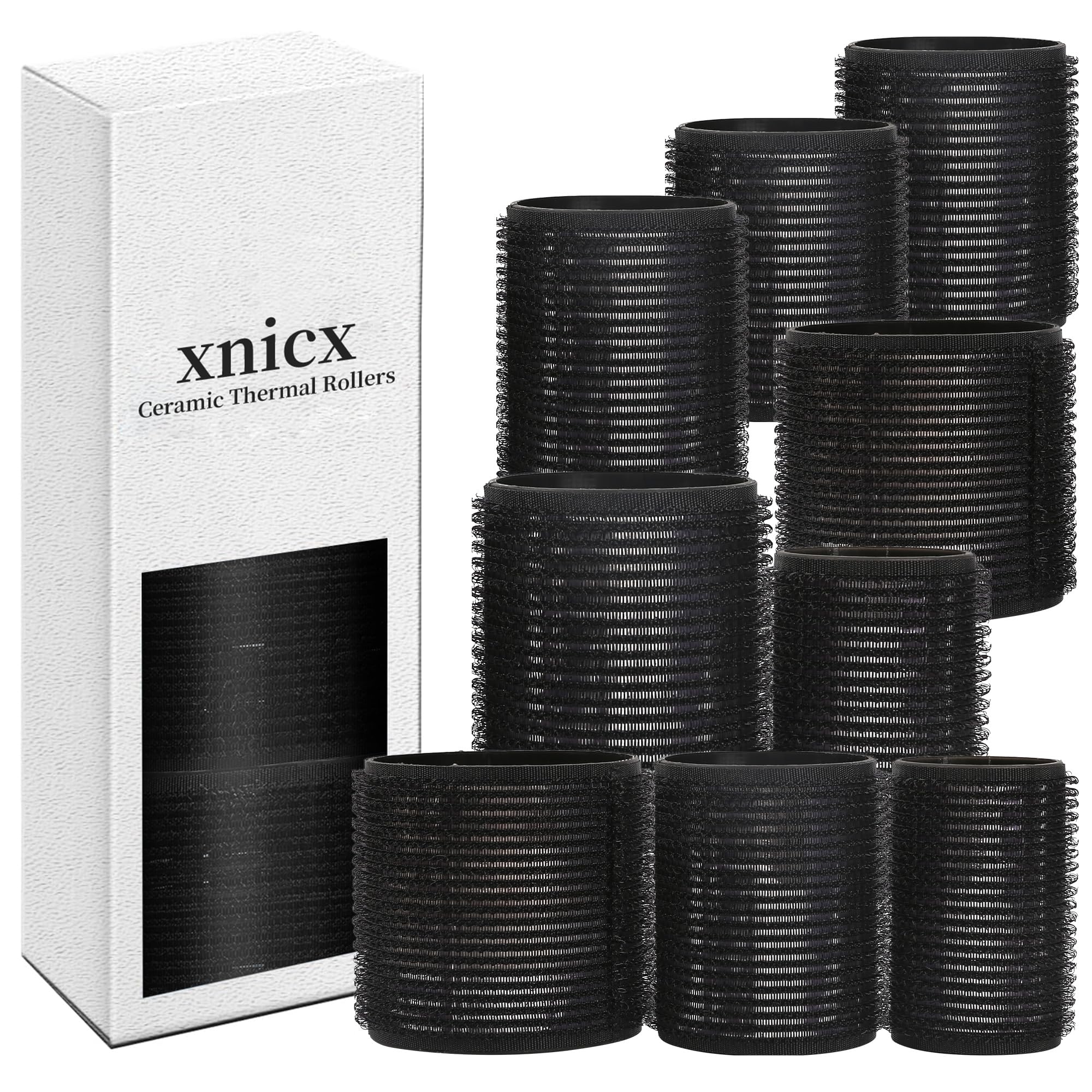 xnicx 9 pcs Self Grip Hair Rollers Set,Heatless Curlers Hair Rollers for Long Short Hair,No Heat Hair Curlers to Sleep In,Salon Hairdressing,3 Sizes Rollers in 1 set Black