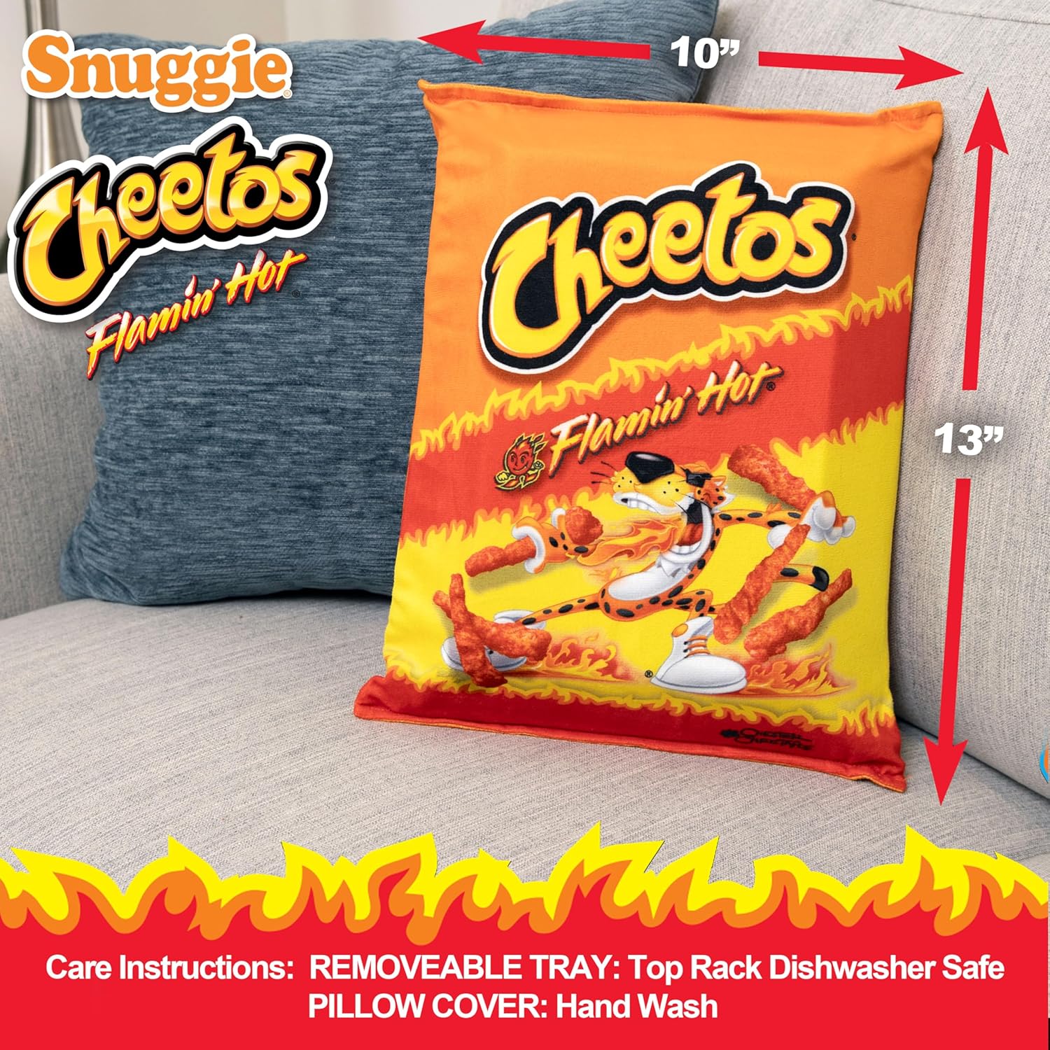 Snuggie 2-in-1 Pillow and Snack Tray- Flamin' Hot Cheetos Washable Couch Cup Holder for Kids & Adults, Lap Cushion, Tray for the Car, Bed, Desk