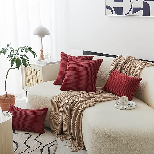 Vista 283 de Home Brilliant - Juego de 2 fundas de almohada de 24 x 24 pulgadas / 61 x 61 cm., de terciopelo de pana a rayas, cojín cuadrado decorativo, funda