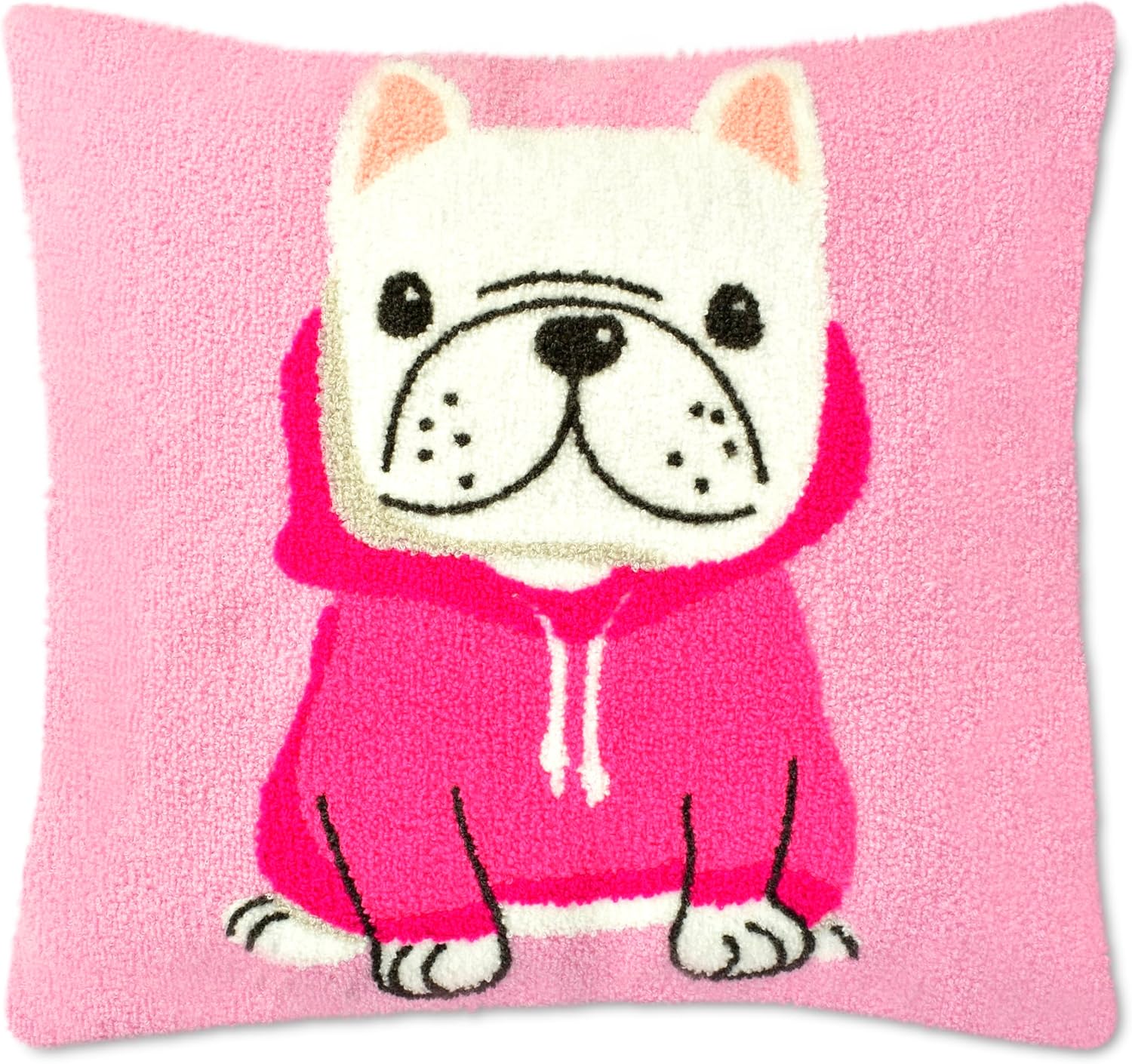 iscream Frenchie in a Hoodie French Bulldog 14" Square Chenille & Fleece Accent Pillow