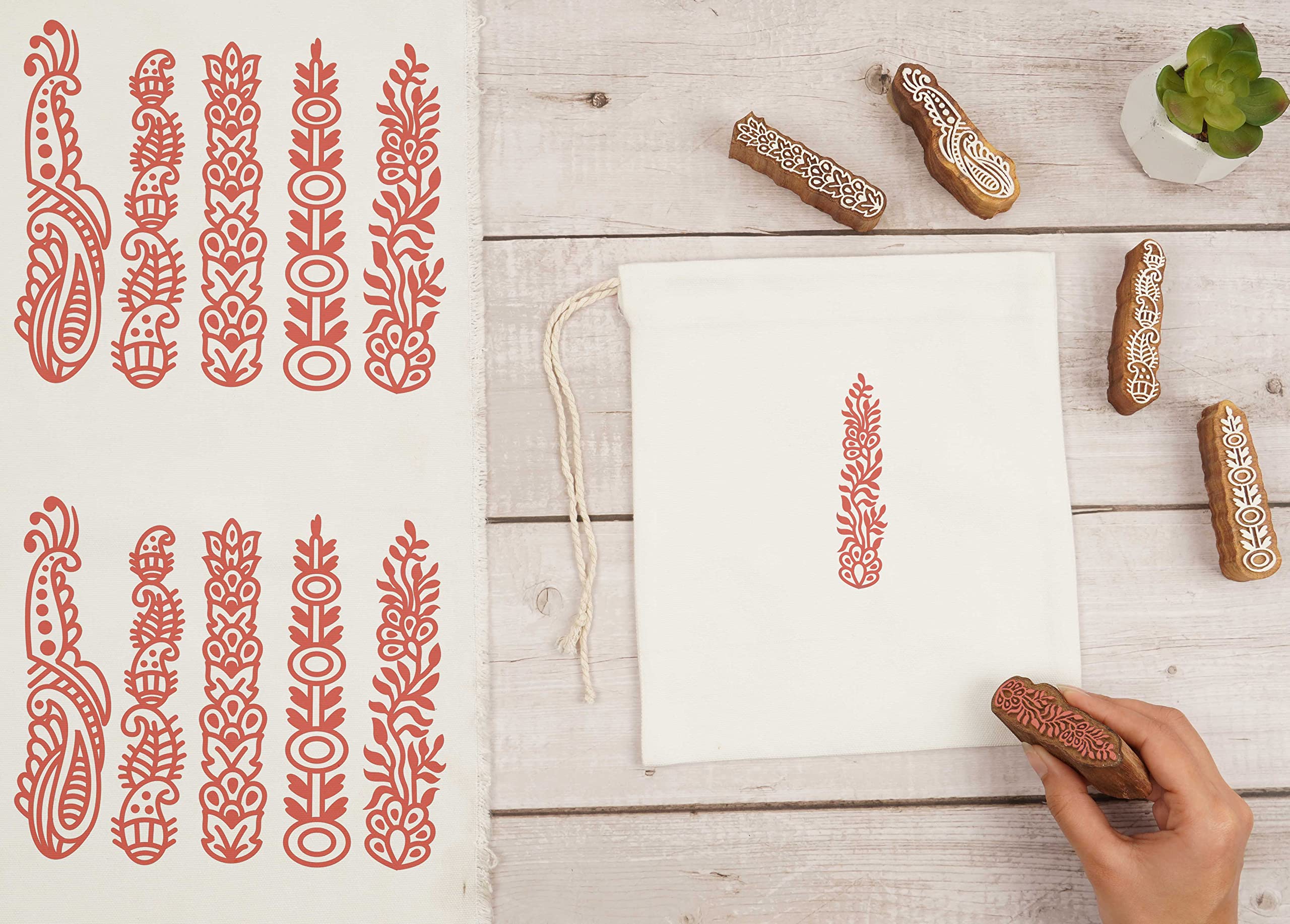 Textildruckblock Border Hand Geschnitzter Holzstempel Holzblock-Druck Textilstempel Fur Stoff- / Keramikblocke- 3 Zoll