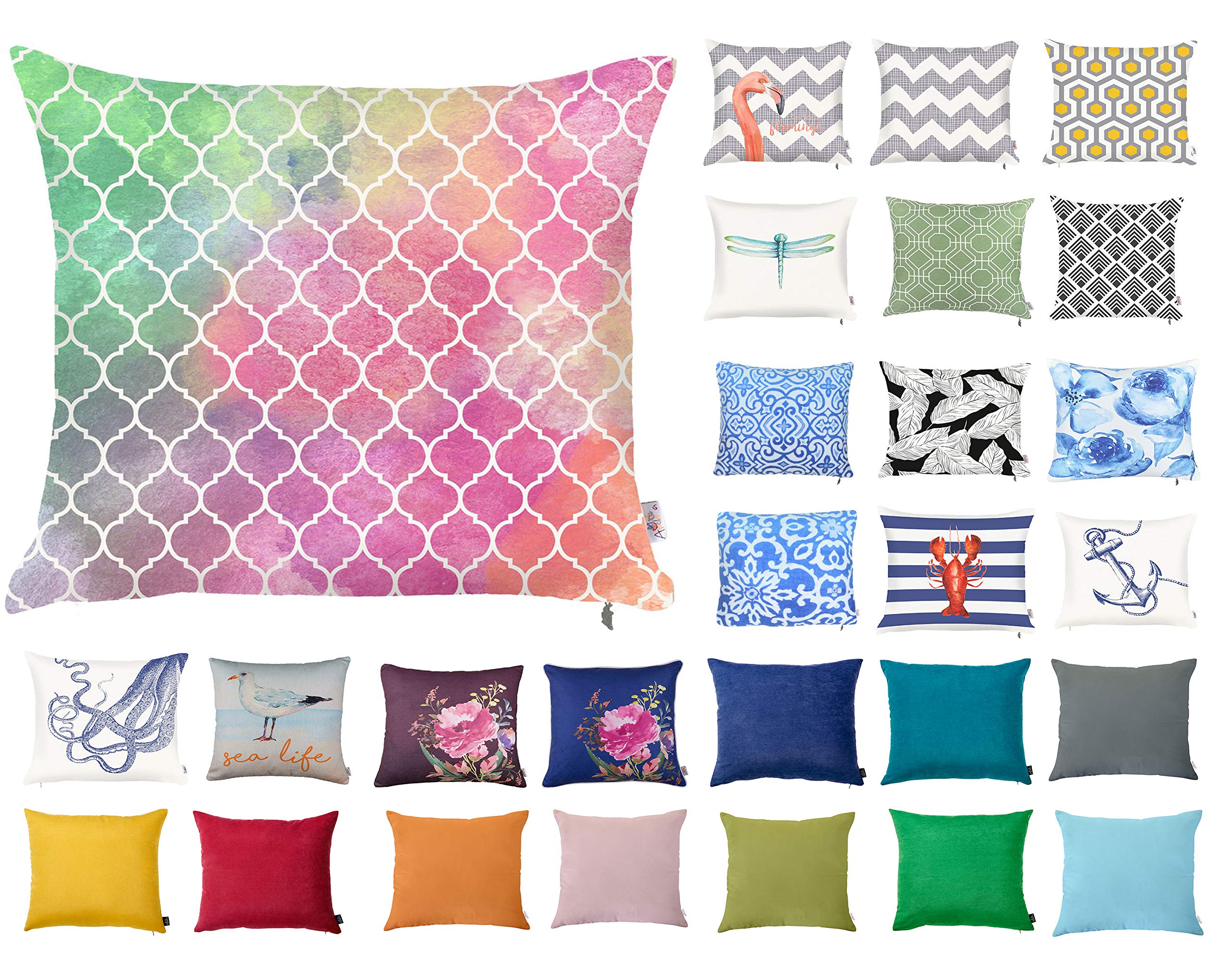Tropik Home Decorative Square Pillow Case Throw Cushion Cover for Sofa Bedroom with Invisible Zipper, 45x45cm (18x18) Watercolour Trellis