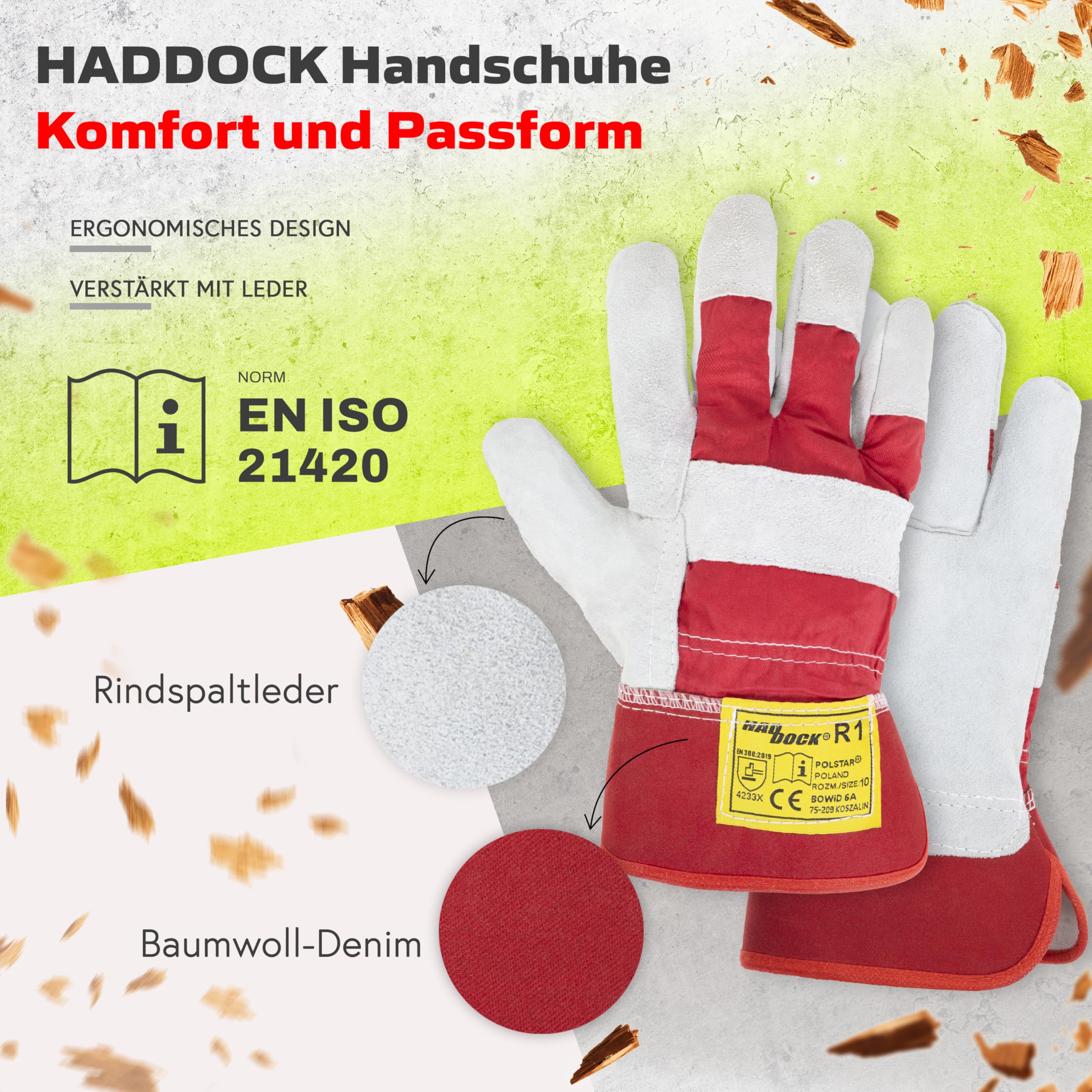 Covent Arbeitshandschuhe Herren Leder Gr 10 - Gartenhandschuhe dornenfest EN388 4233X – Schutzhandschuhe mit einer starren Manschette - mit Leder verstärkt