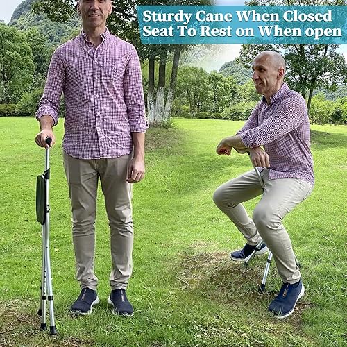 Miniatura 2 de Bastón plegable portátil ajustable con asiento que permite durabilidad mientras caminas y comodidad para sentarse, silla de muleta de aleación,
