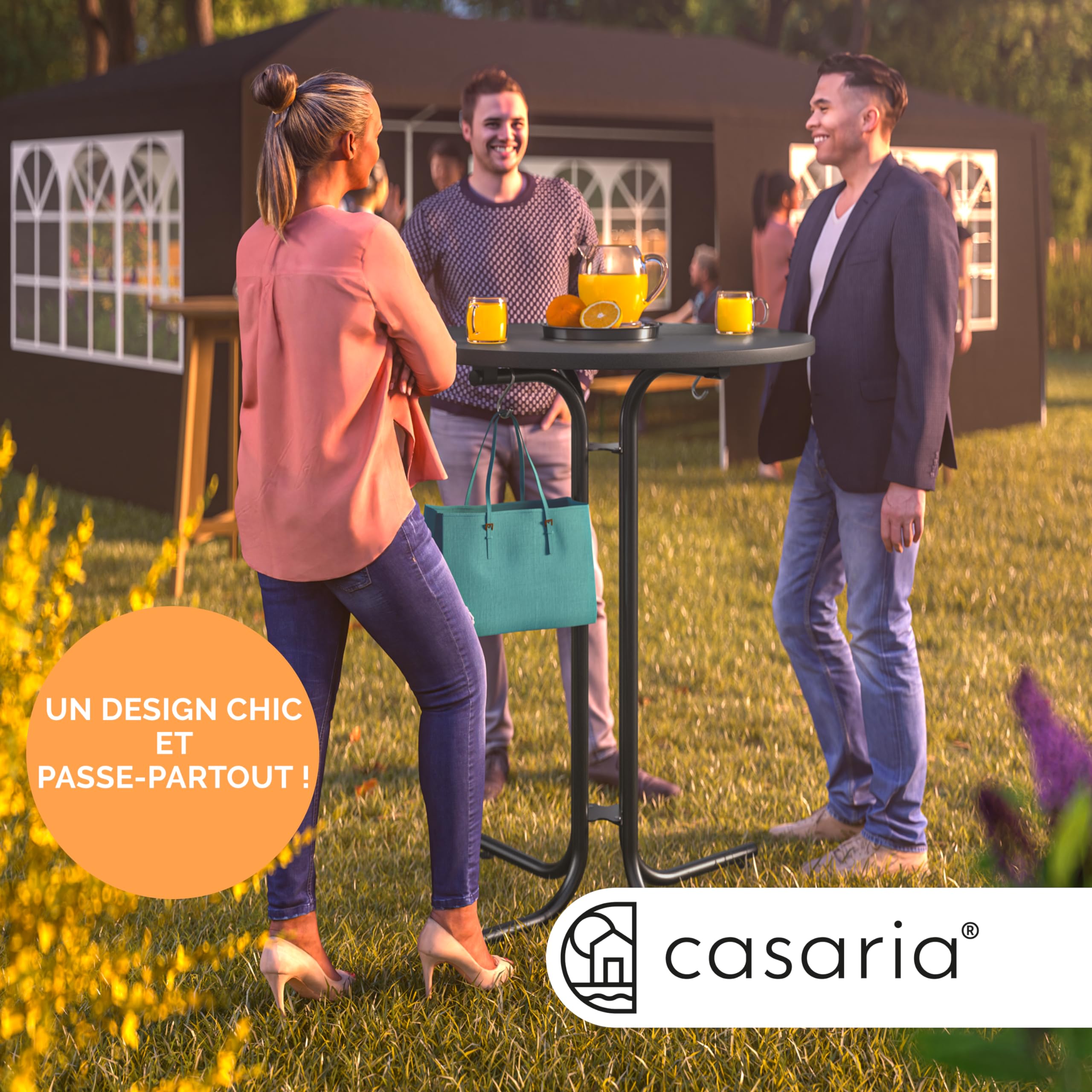 Casaria® Table de Bar Grise Ronde Ø80 cm Pliable Haute de 110 cm Plateau de Table en MDF Mange Debout Table d'appoint
