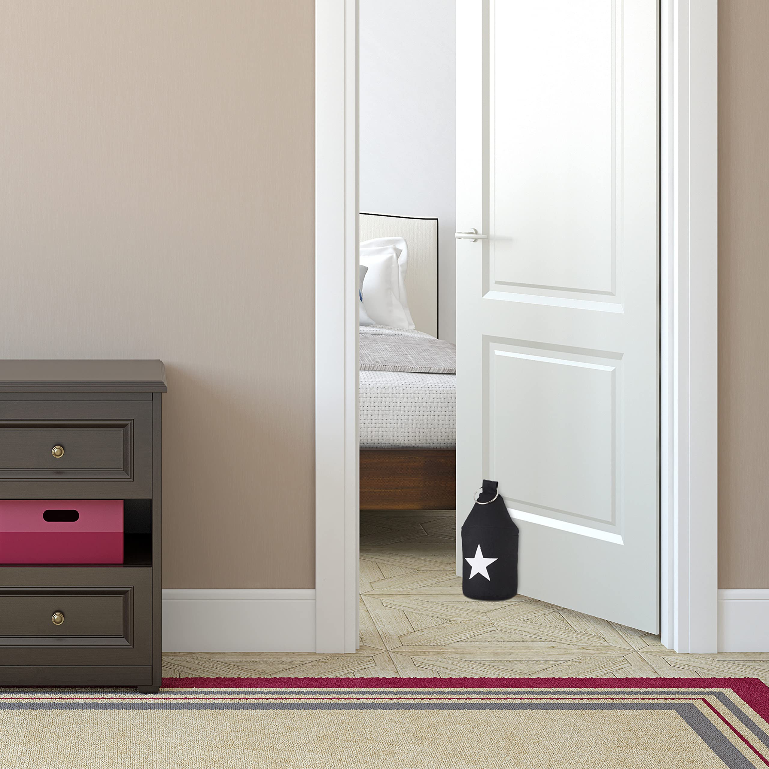 10x Fermaporta a Pavimento in Stoffa, Sacchetto Alto con Stella e con Manico, Bloccaporta HxLxP: 25 x 12 x 12 cm, Nero