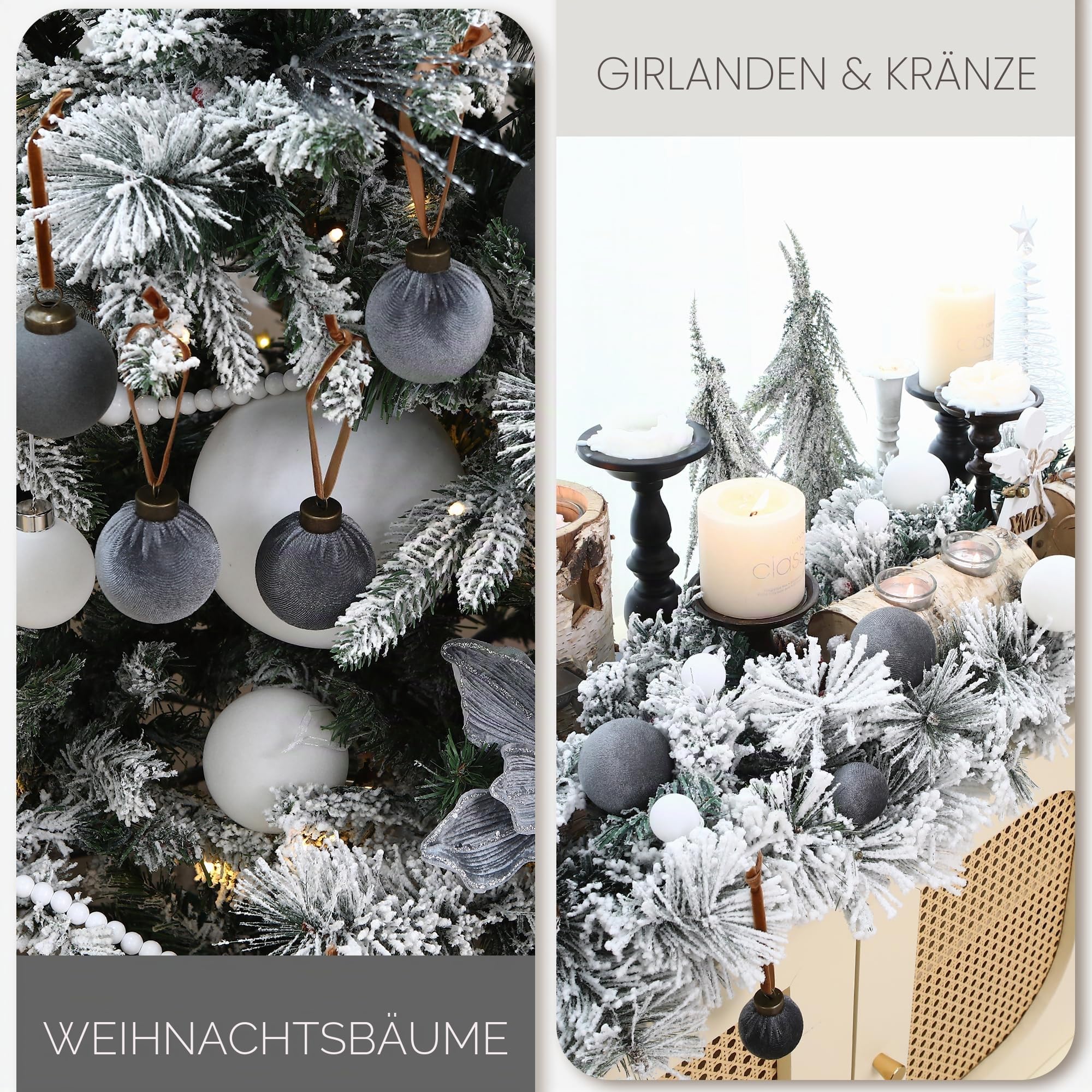 Sea Team 32er-Set beflockte Samt Weihnachtskugeln Verschiedene Größen weiß