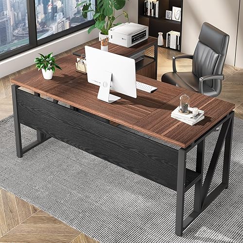 Miniatura 74 de Tribesigns Escritorio simple para computadora de 55 pulgadas, mesa de escritorio de oficina en casa para estación de trabajo, nogal oscuro + patas