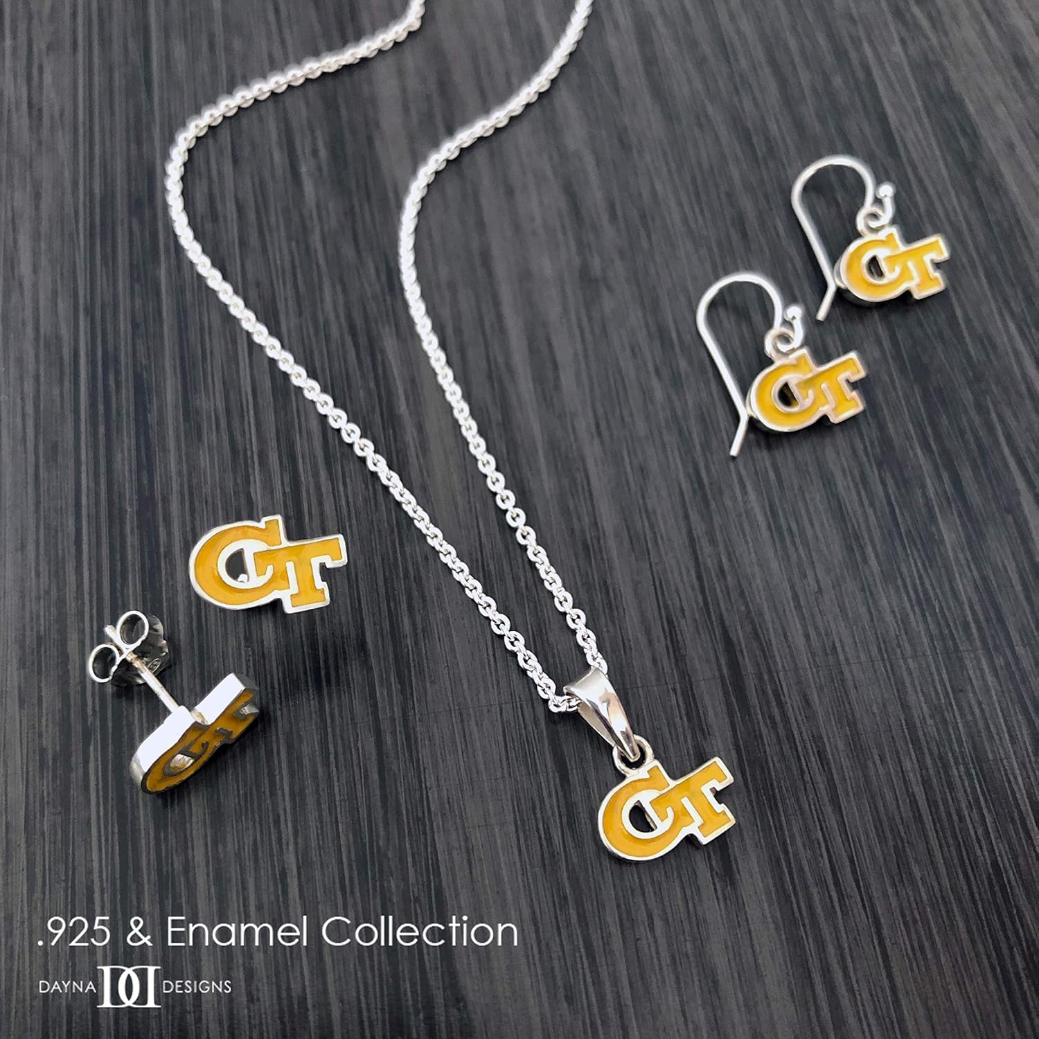 Dayna Designs Georgia Tech University Post Earrings - Enamel, Yellow Jackets Buzz Logo - Sterling Silver Jewelry Small for Women/Girls : Sports & Outdoors