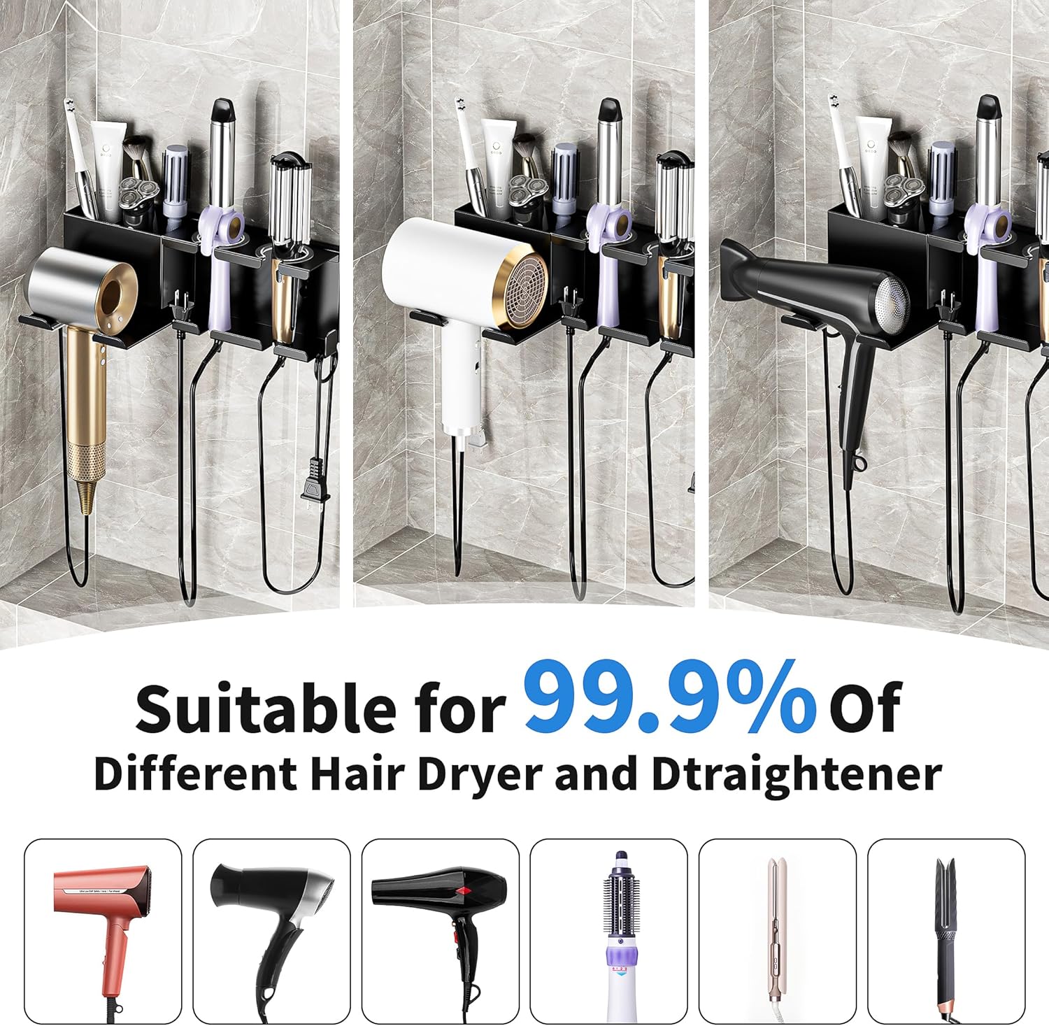Hair Dryer Holder, Hair Tool Organizer, Blow Dryer Hanger Wall Mount for Dryer Hook, Bathroom Space-Saving Blow Dryer Organizer, Curling Irons Storage Wall Mounted