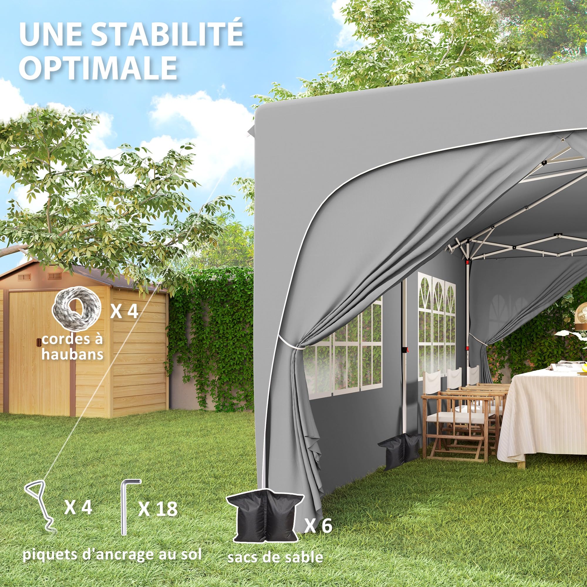 Outsunny Tonnelle de jardin extérieure 3 x 6 m, tonnelle pliante pop up, hauteur réglable, sac de transport et sacs de sable, protection UPF50+, barnum pliant pour camping, festival, patio, gris clair