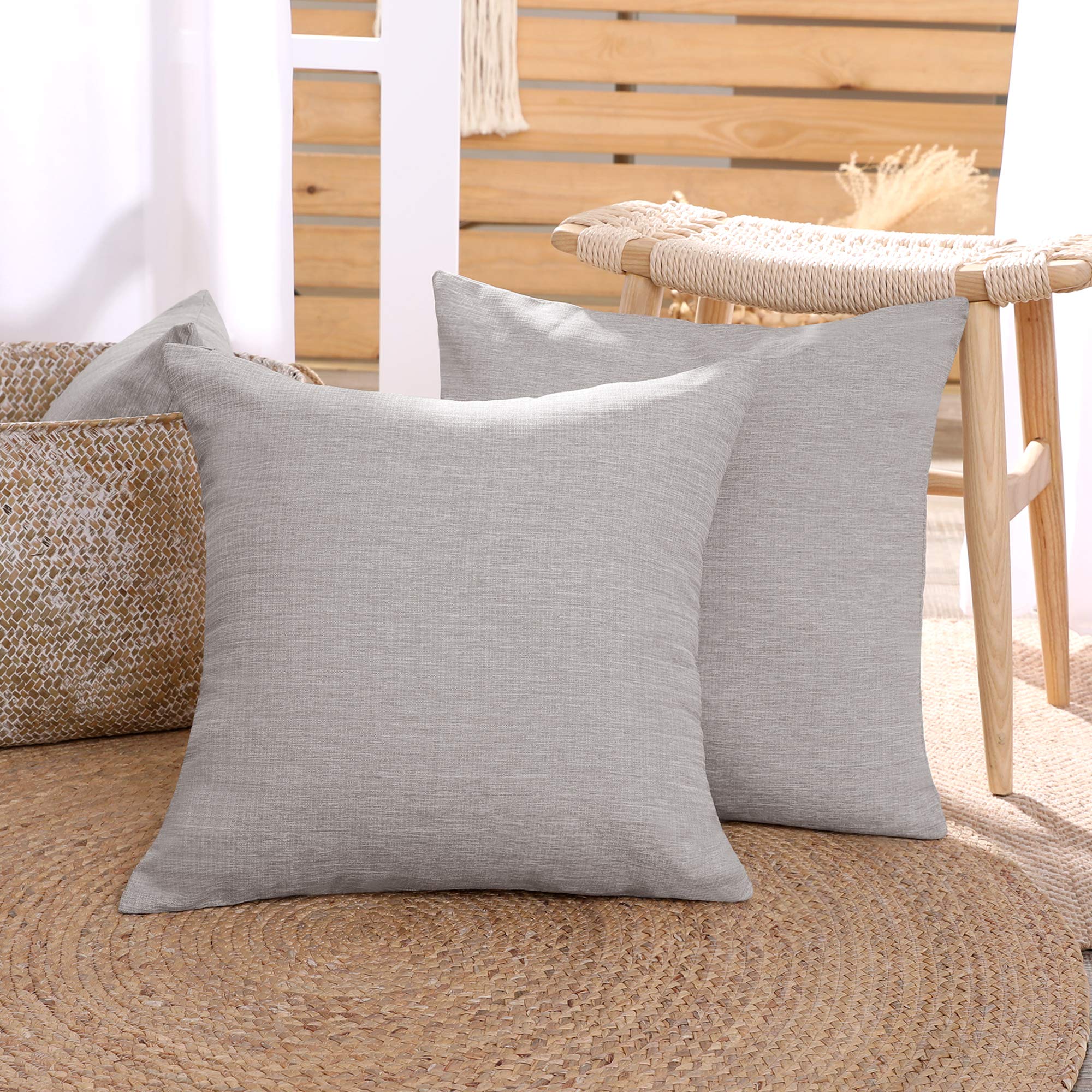 Deconovo Set of 2 Super Soft Faux Linen Square Cushion Covers Throw Pillow Covers Plain Cushion Covers for Bedroom Baked Mud 16"x16"(40cmx40cm)