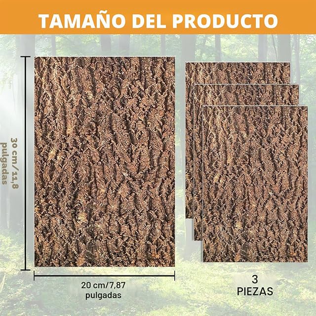 Foto 2 de 7 de SUNOYA 3 paneles traseros de terrario, corteza de corcho, 20 x 30 cm, aspecto de corteza de árbol natural