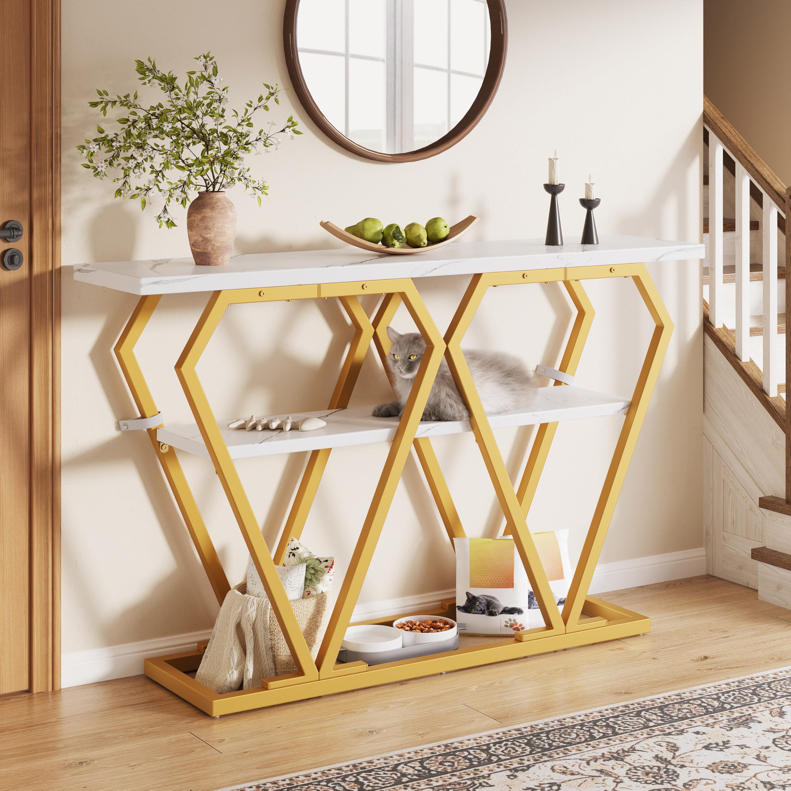 Table de couloir moderne aspect marbre blanc pour sublimer votre entrée