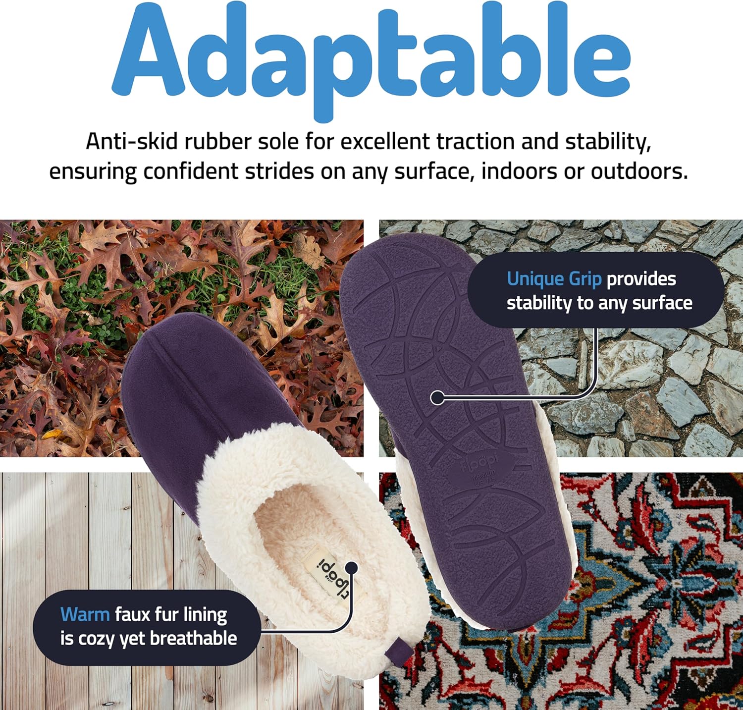 Floopi House Slippers for Women, Fur Lined Clog Womens Slippers Cozy Memory Foam with Indoor & Outdoor Anti Skid Sole - Image 3