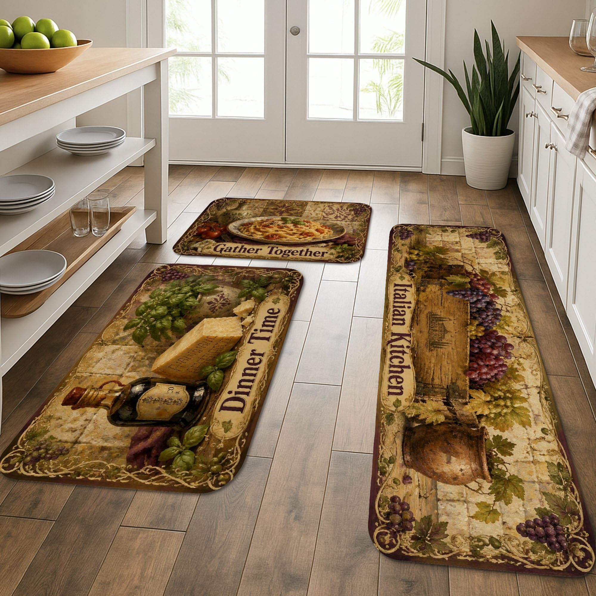 Tapis de cuisine haut de gamme au motif de vin et fromage pour une décoration raffinée