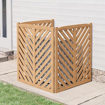 BELLEZE Privacy Fence Panels for Outside, Wooden Air Conditioner Fence Pool Equipment Generator Trash Can Enclosure Outdoor Fence Panels - 41" H X 36" L X 36" W 3 Panels, Brown