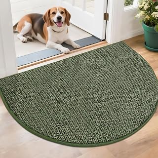 BEQHAUSE Dirt Trapper Door Mat 26" x 40" Half Circle Non Slip Rugs, Green