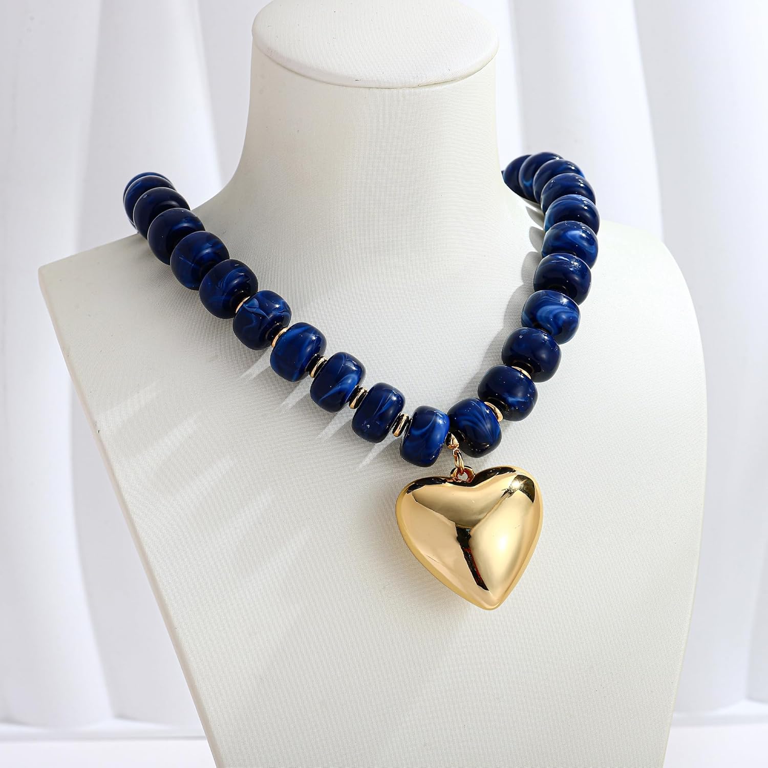 Chunky Beads Necklace for Women Trendy Gold Puffy Heart Choker Necklace Colorful Resin Beaded Heart Pendant Necklaces Statement Jewelry - Image 8