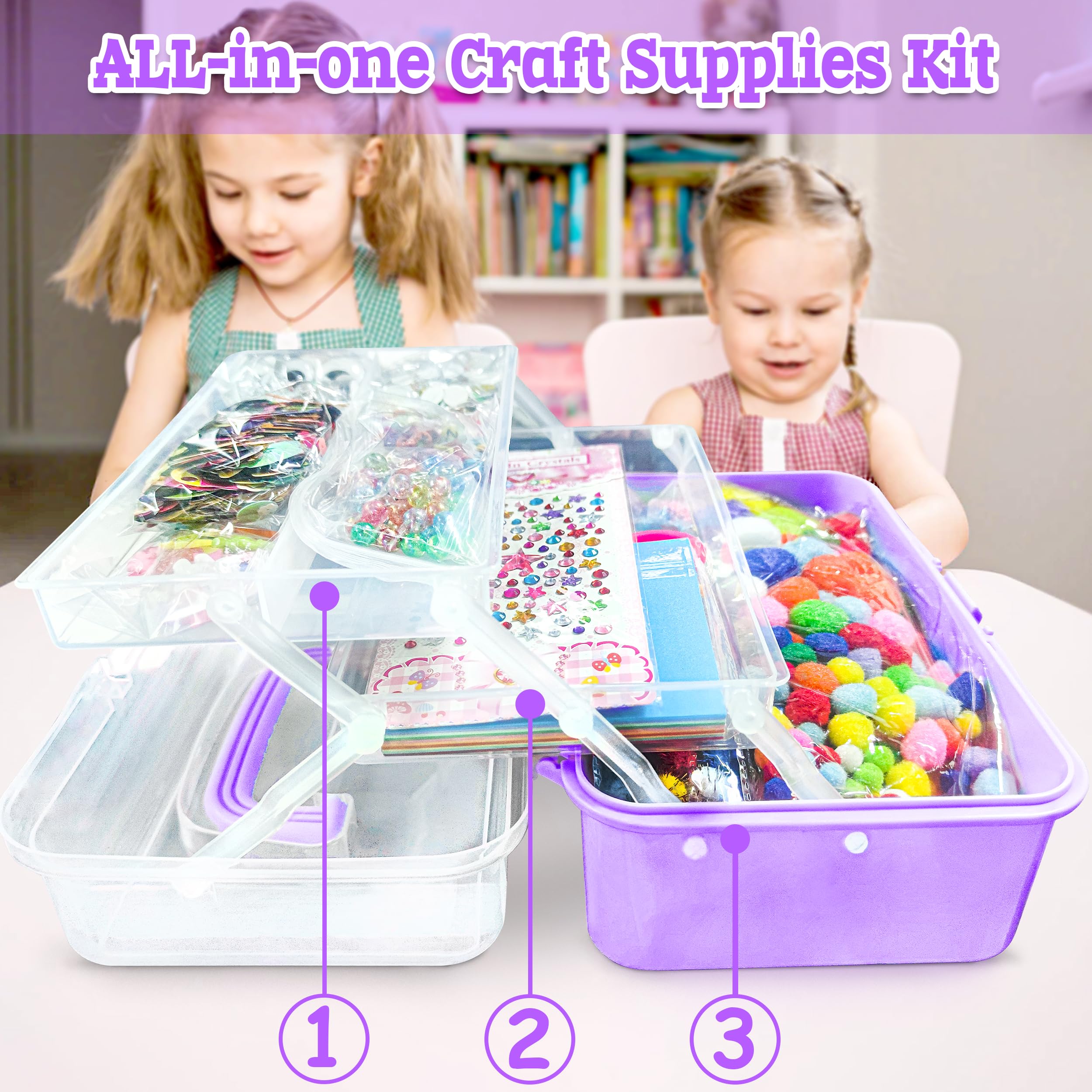 Kit Lavoretti Creativi per Bambini 3000+ Pezzi con Scatola di Archiviazione - Viola