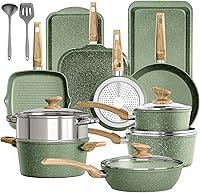 DishDelight 17-Piece Nonstick Granite Cookware Set - Induction Compatible Pots & Pans, PFOA-Free, Green