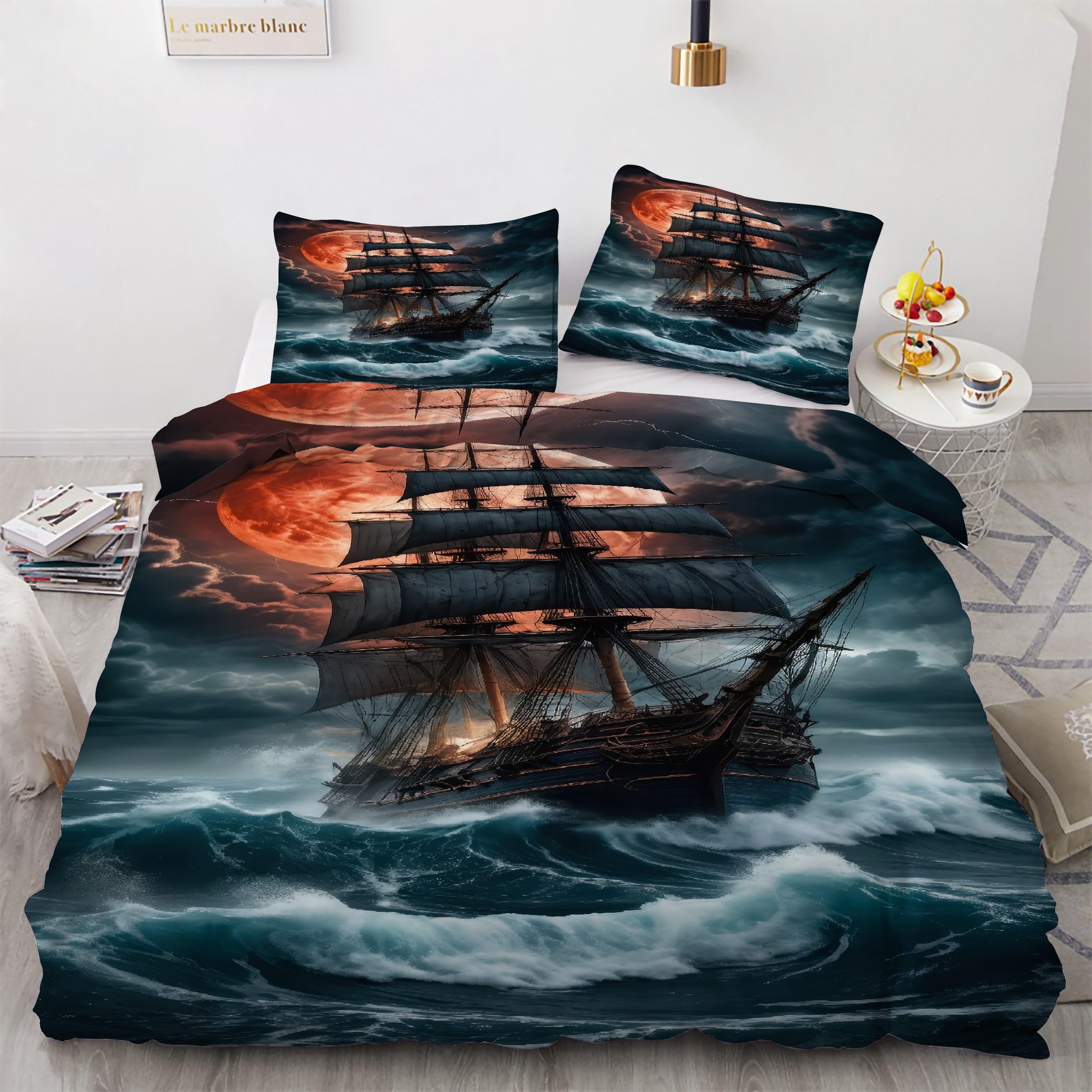 Housse de couette en microfibre douce 220x240 flots avec fermeture éclair et taies