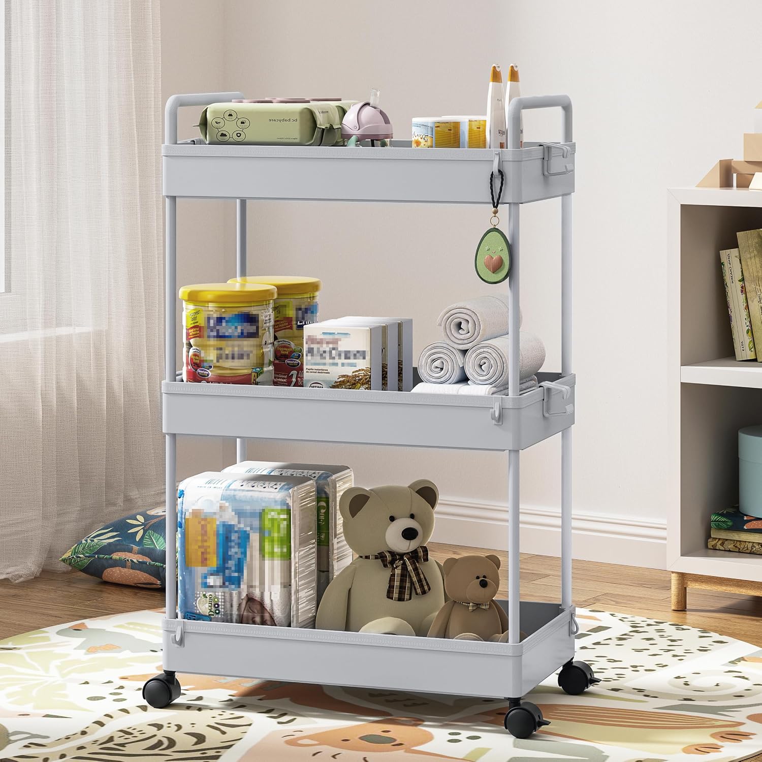 Ronlap 3 Tier Slim Rolling Storage Cart with Wheels Utility Organizer, Grey image 5