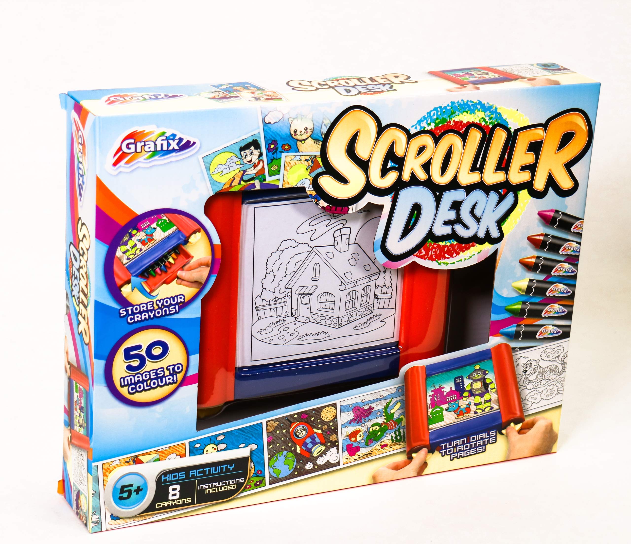 Grafix Scroller Desk Childrens Drawing Colouring Art Activity Set With 50 Pictures