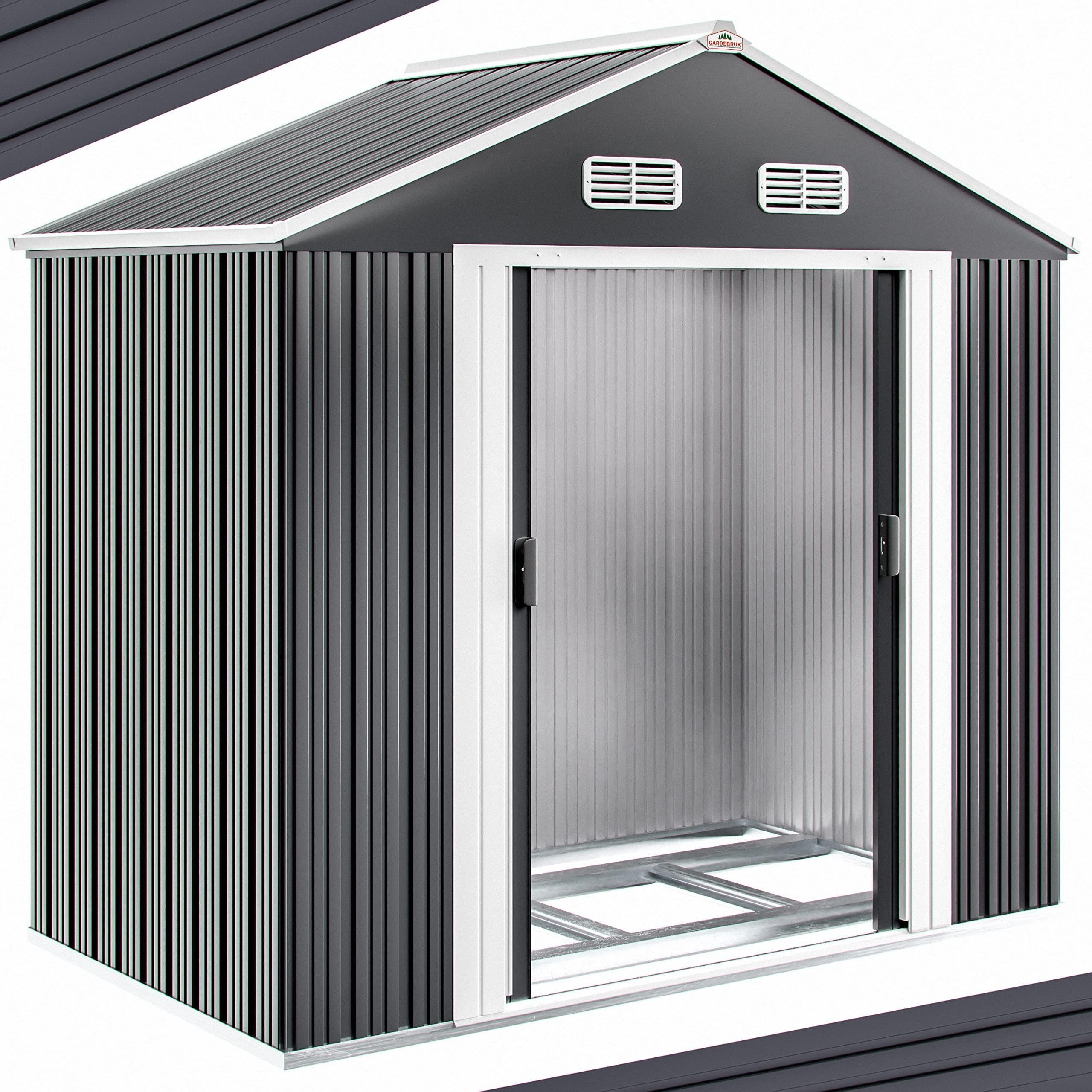 GARDEBRUK® 6x4ft Metal Garden Shed with Foundation, 200x135x190cm, Grey