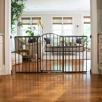 بوابة أطفال وبوابة كلاب عريضة للغاية من Ingenuity Decorative، بعرض 44-72 بوصة، وارتفاع 36 بوصة، مثبتة بالأجهزة، مثبتة في الممرات أو أسفل السلالم أو الفتحات الكبيرة - برونزية