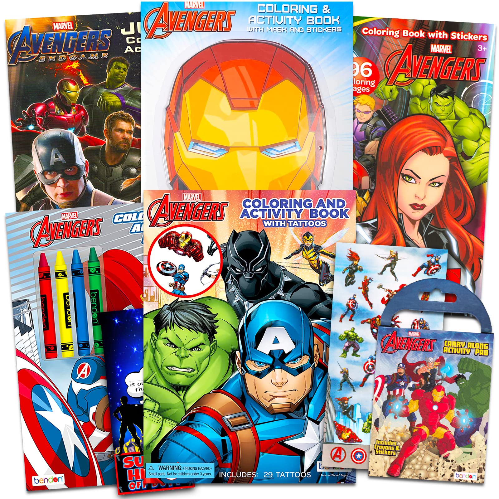 Marvel Avengers Bulk Coloring Book Set for Kids - Bundle with 6 Superhero Coloring and Activity Books with Avengers Stickers, Crayons, Tattoos, Puzzles, and More