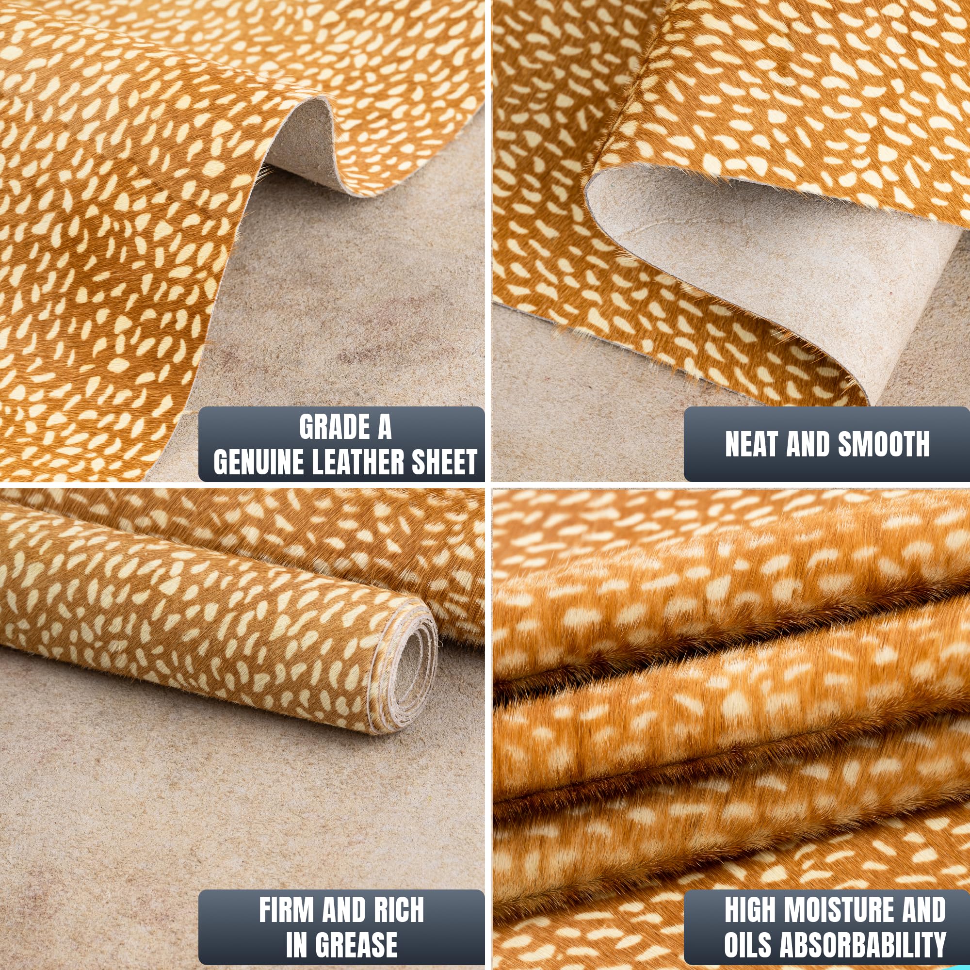 Cowhide Hair-On Leather Rug, Decorative Cowhide Leather Sheets for Crafting, Handbags, Furniture, Home Decor, Accessories, 1.2mm-1.8mm Thickness (6 * 6, Deer Print)