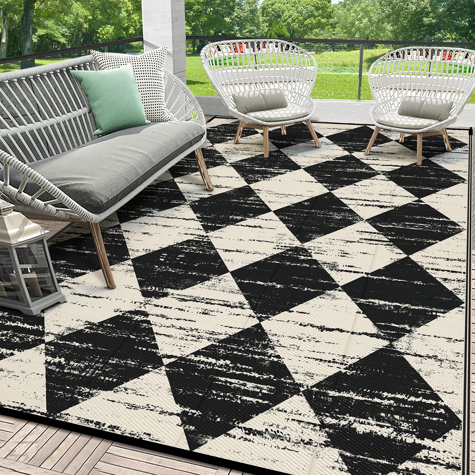 HEBE Outdoor Rug Waterproof 6'x9', Checkered Reversible Plastic Patio Rug โ image 1