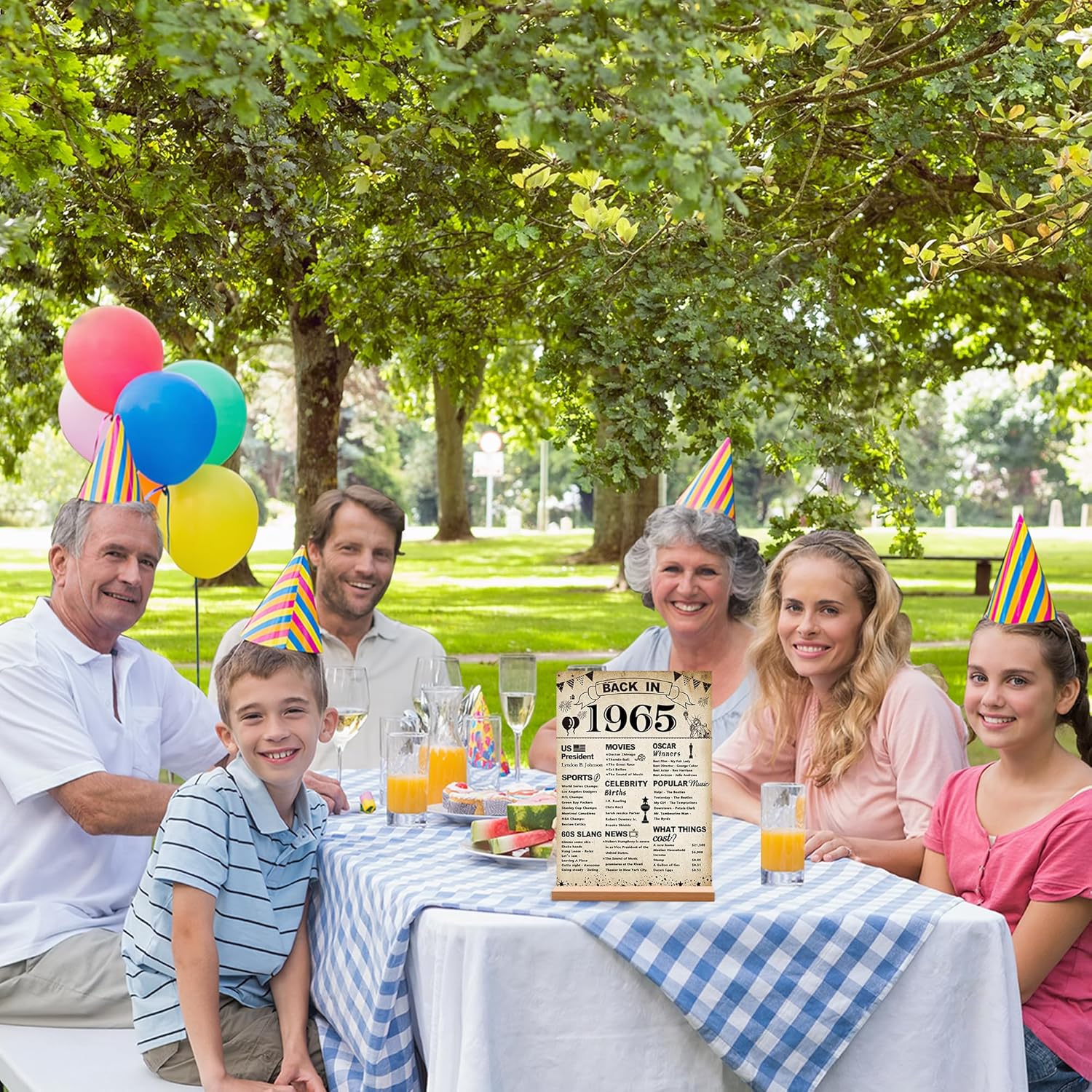 DARUNAXY 61st Birthday Party Decorations, Vintage Back in 1965 Poster Acrylic Sign with Stand 61 Year Old Party Supplies for Men& Women Vintage 1965 Table Decor 61st Anniversary Class Reunion Gifts - Image 8