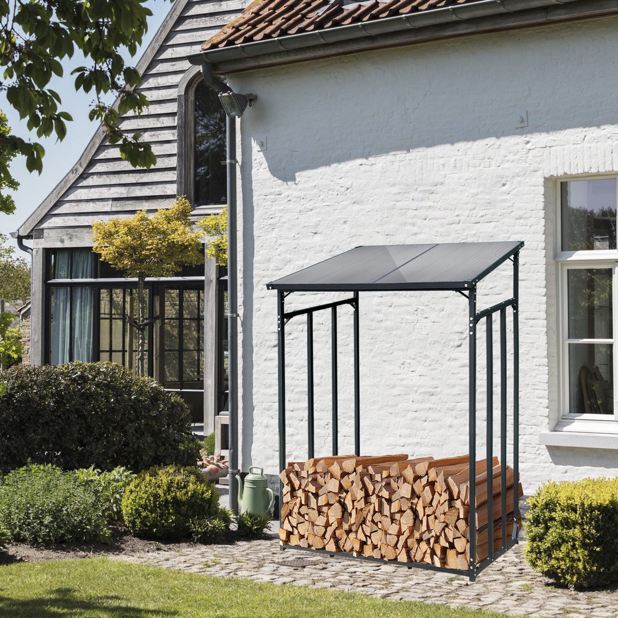 SCHMIDT security tools Kaminholzregal 130x70x185cm Stahl Anthrazit Brennholzregal Holzstappelhilfe Holzunterstand 1,6 m³ Holz-Regal