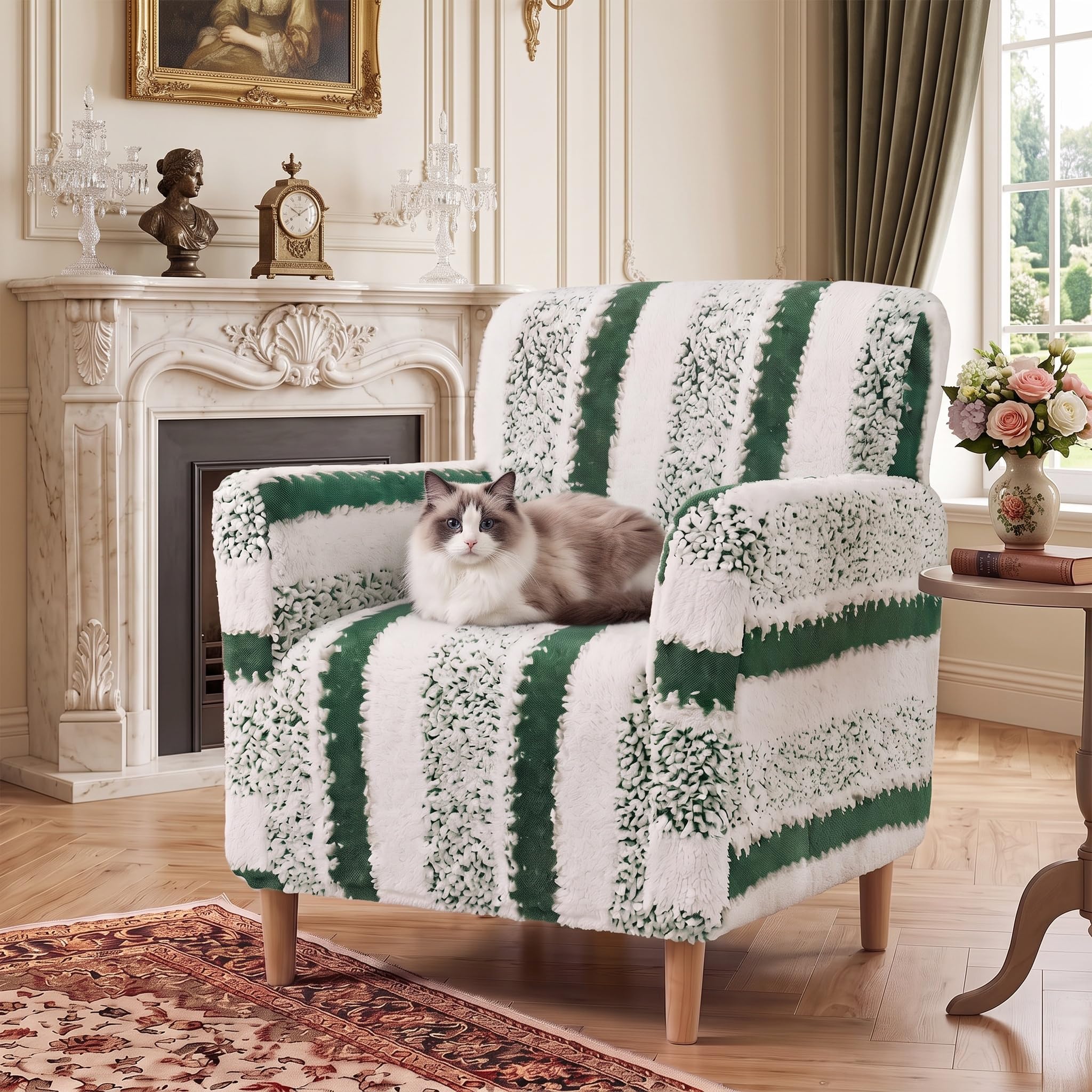 LiveGo Stretch Banquet Armchair Slipcover, Knit Chair Covers with Arms, Non-Slip Waterproof Chair Slipcover for Living Room, Office, Reception, and Pet-Friendly Furniture Protector (Green E)