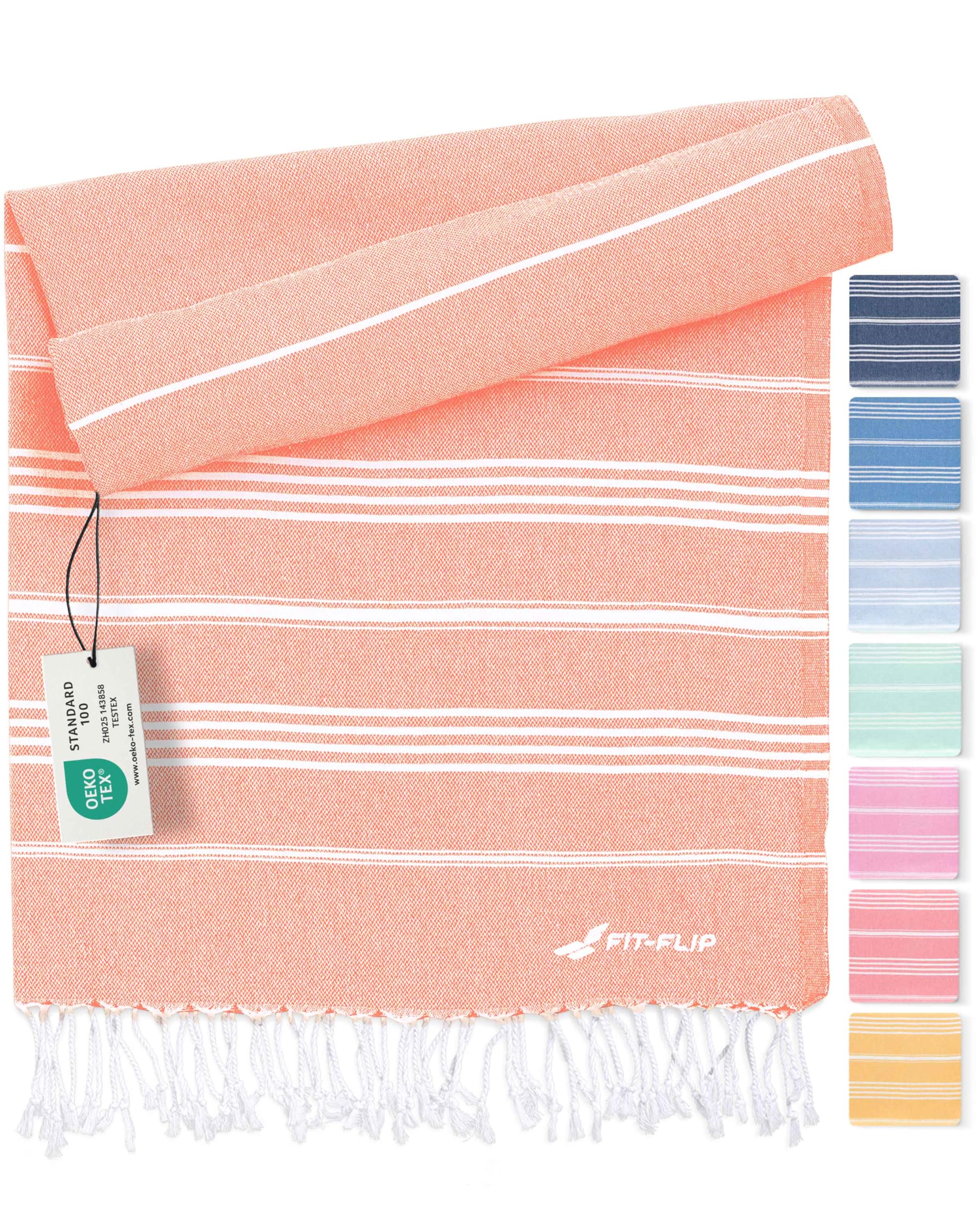 Fit-Flip 22 Peach - Sultan Hammam Beach Towel Xxl Made From 100% Cotton - Quick-Drying Turkish Hamam Towels - Large Fouta Or Pestemal Ideal As A Thin Sauna Blanket - Peach – 100X200cm Sultan