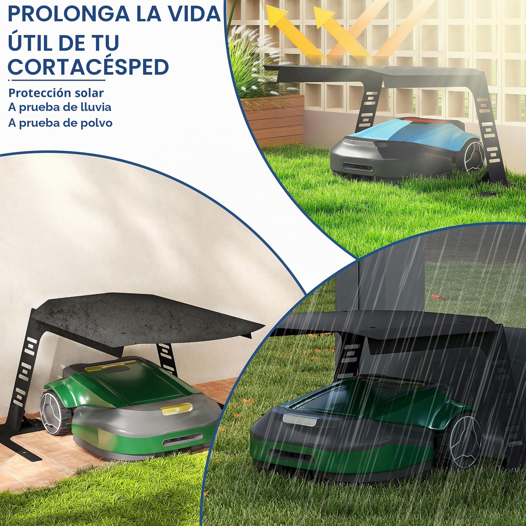 Froadp Garaje para robot cortacésped de acero inoxidable, resistente toldo para robot cortacésped y robot cortacésped, ideal contra la lluvia, el viento y el sol, 77 x 94 x 36 cm