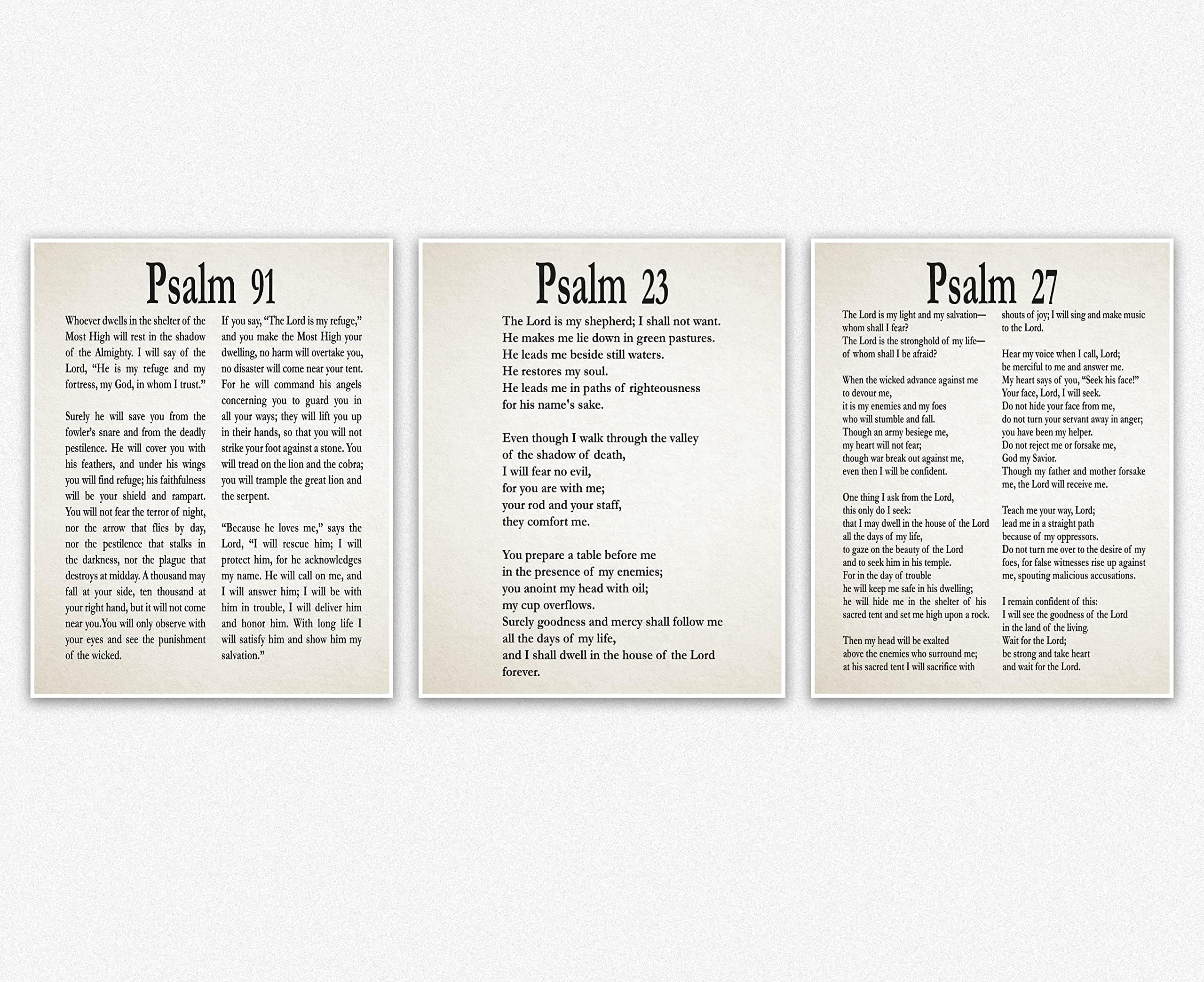 Psalm 91 23 & Psalm 27 Scripture Bible Verse Wall Art, Home Decor Wall Collage Christian Bible Quote Prints Spiritual Gifts Home Scripture Signs Wall Artwork Ready to Frame Art Bible Verses (8 x 10)