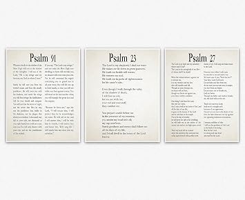 Wallbuddy Psalm 91 23 & Psalm 27 Scripture Bible Verse Wall Art, Home Decor Wall Collage Christian Bible Quote Prints Spiritual Gifts Home Scripture Signs Wall Artwork Ready to Frame Art Bible Verses 16 x 20
