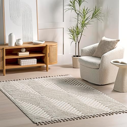 nuLOOM Briallyn - Alfombra moderna con borlas, 4 x 6 pies, color beige