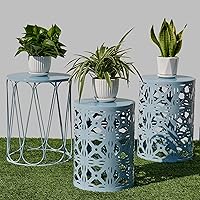 Vista 1 de Y&M Juego de 3 mesas auxiliares redondas de alta resistencia, mesa auxiliar, mesa auxiliar para uso multifuncional en interiores, taburete de jardín