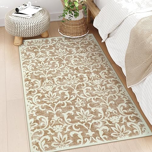 Miniatura 55 de Morebes Alfombra lavable de 2 x 5 pies, alfombra vintage floral gris para puerta de entrada, antideslizante, suave que no desprende pelusa