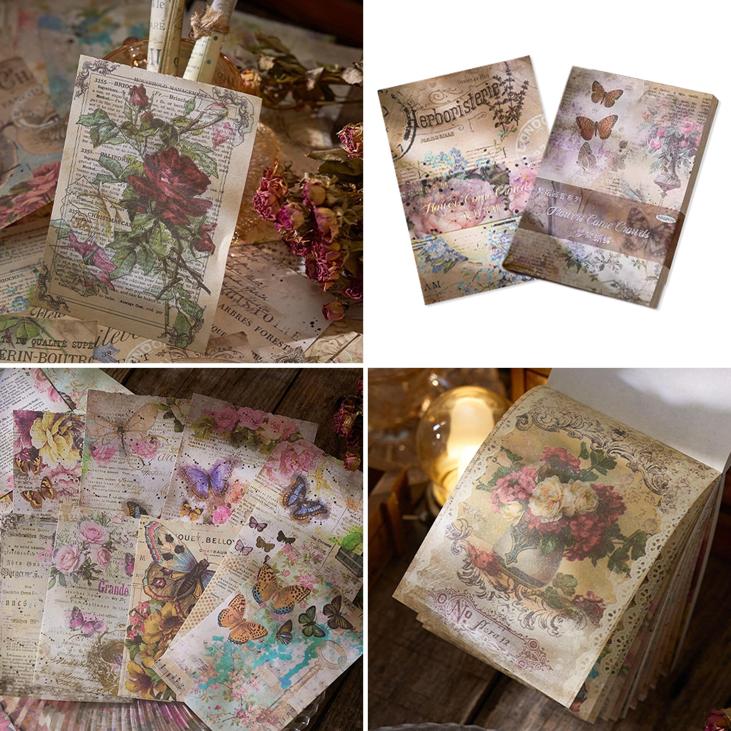 JNYUTEEN 200 Sheets Vintage Scrapbooking Paper, 2 Styles Scrapbook Paper Accessories Decoration, Journal Accessories Paper Scrapbooking Paper for Scrapbook DIY Photo Album Diary Notebook