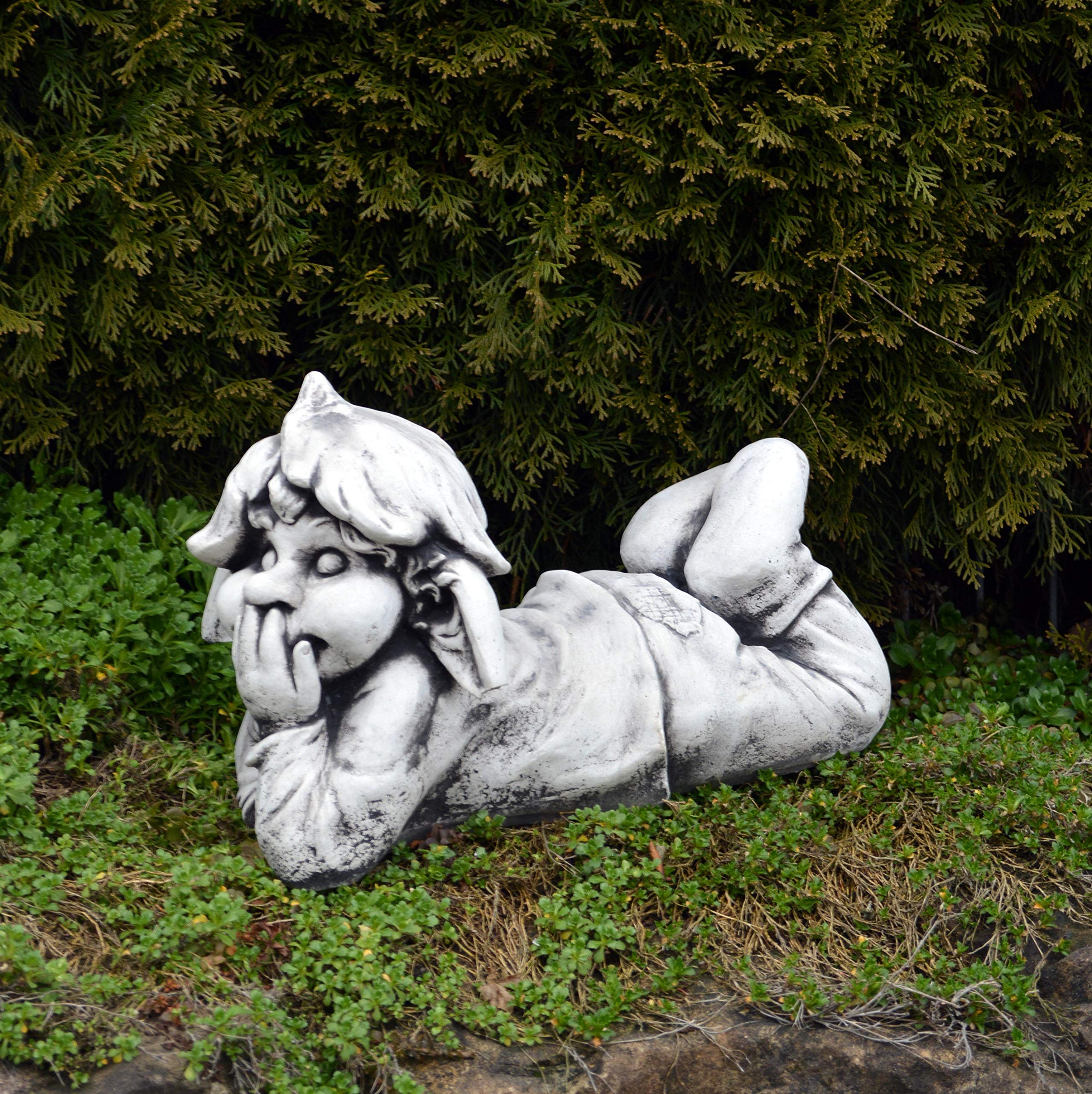 gartendekoparadies.de Gnom zum Lachen, Steinfigur Wichtel, H. 27 cm, 15 kg, Grau, frostsicher aus Steinguss für Außenbereich