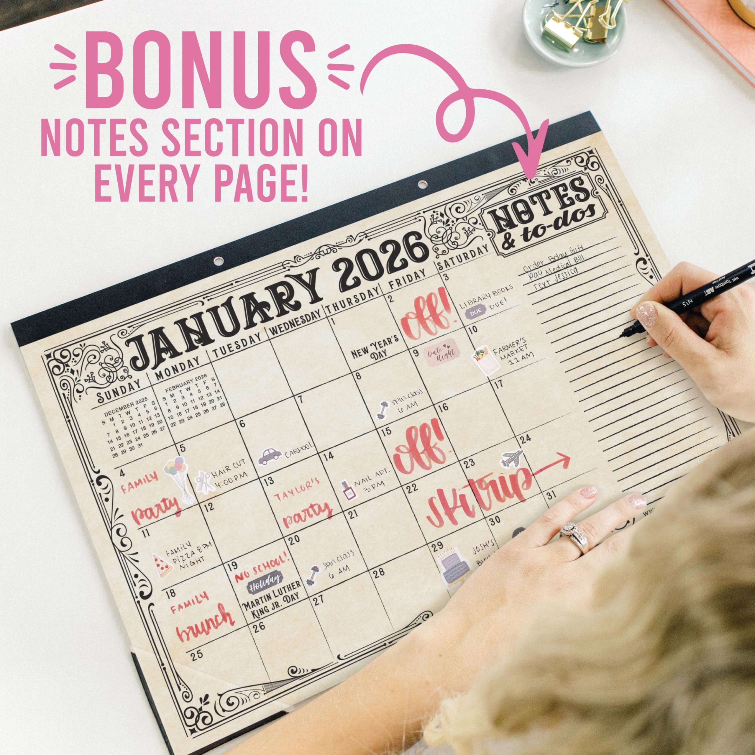Hadley Designs Großer Tischkalender 2026–2027 – Monatlicher Lehrer-Schreibtischkalender 2026–2027, Tischkalender 2026, 18 Monate 2026, Schreibtischkalender, niedlicher Vintage-Klassenzimmer-Dekor